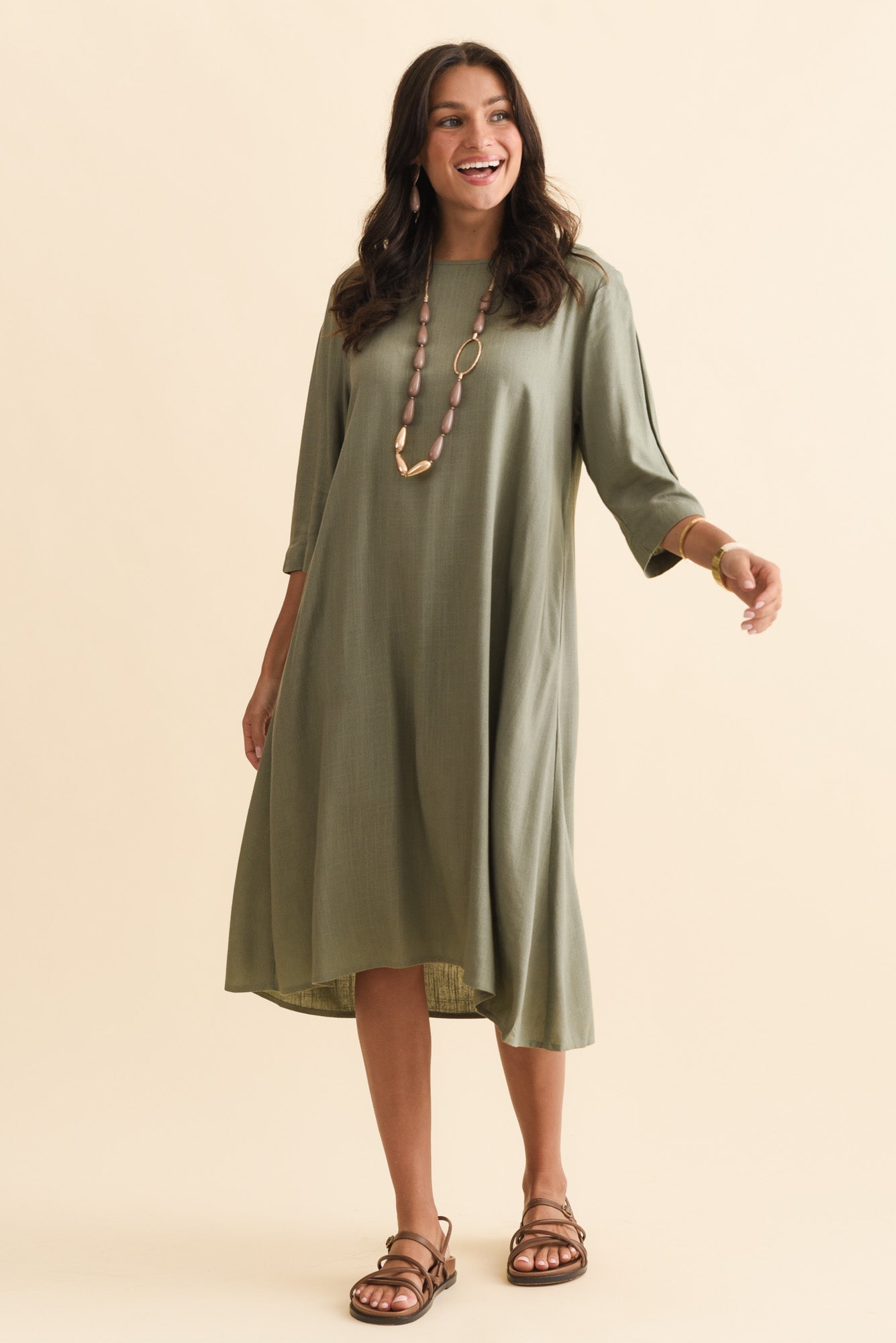Marley Khaki Linen Blend Dress