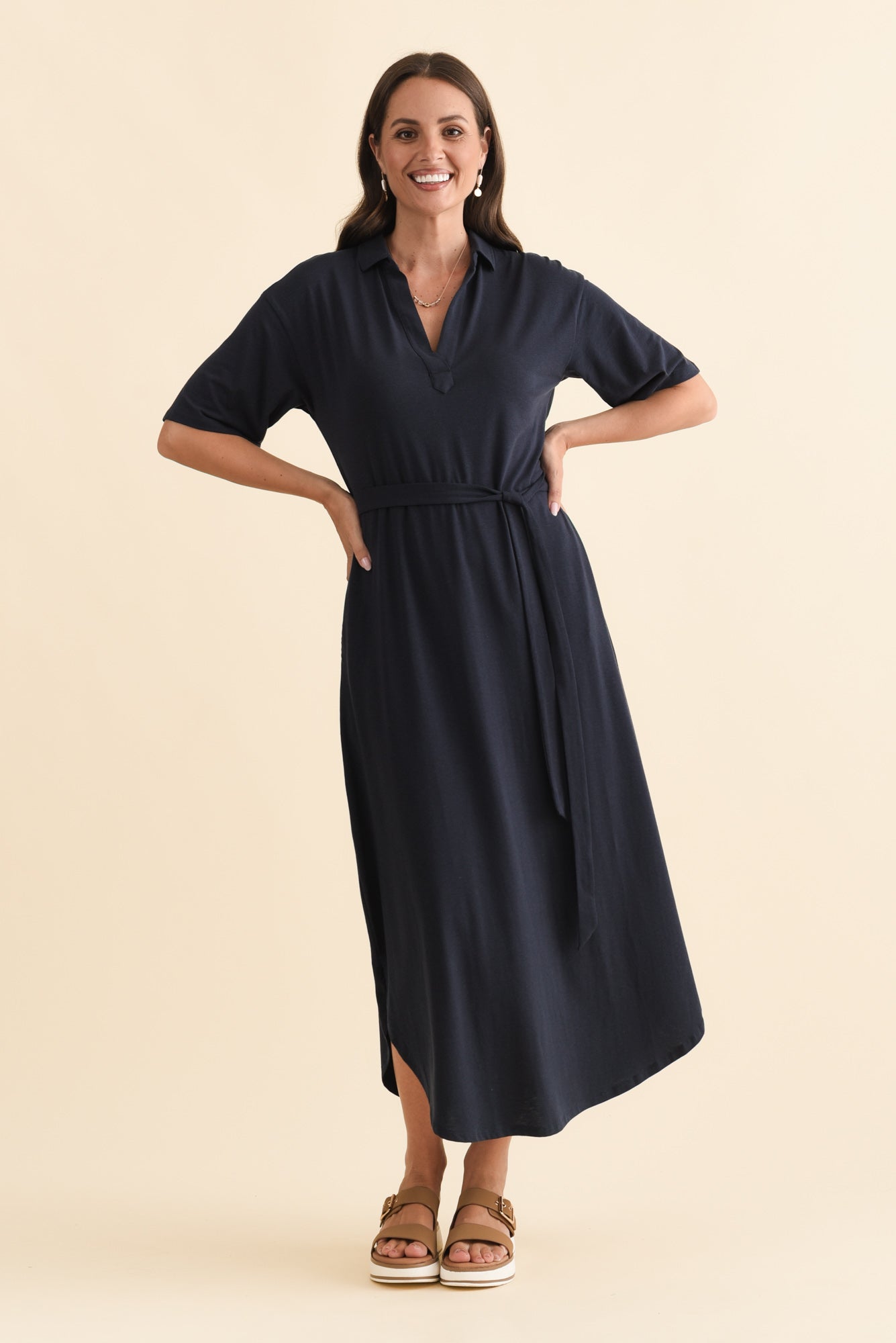 Marnie Navy Bamboo Tie Dress