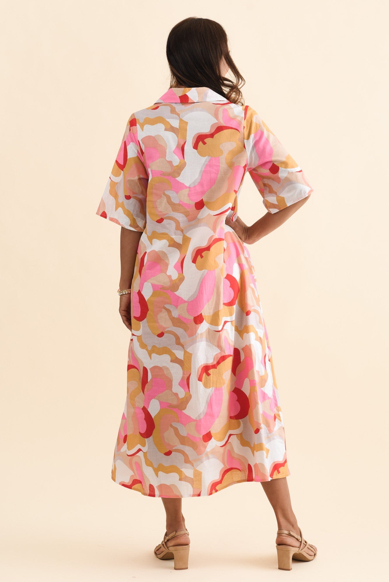 Meda Beige Floral Cotton Tie Dress