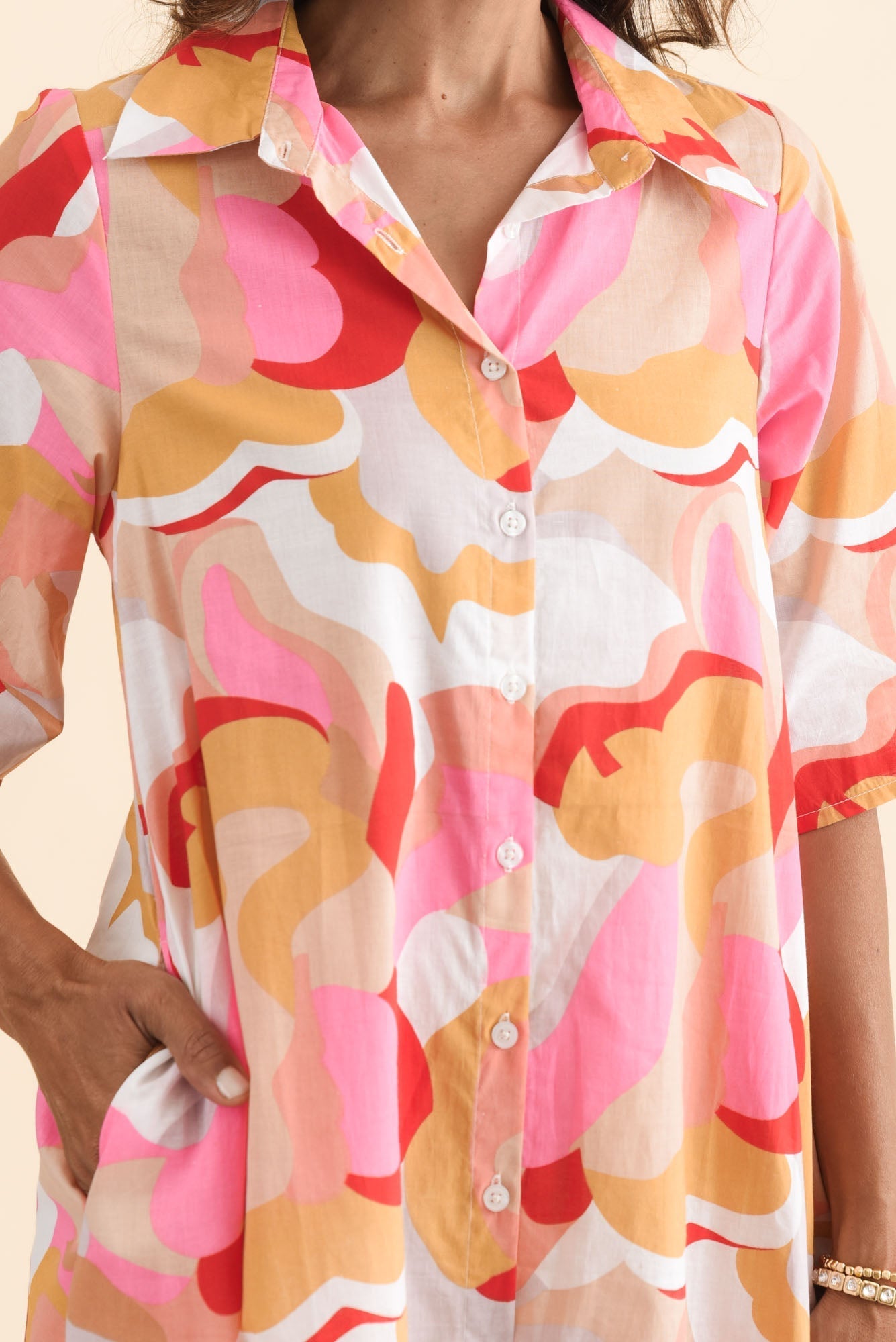 Meda Beige Floral Cotton Tie Dress
