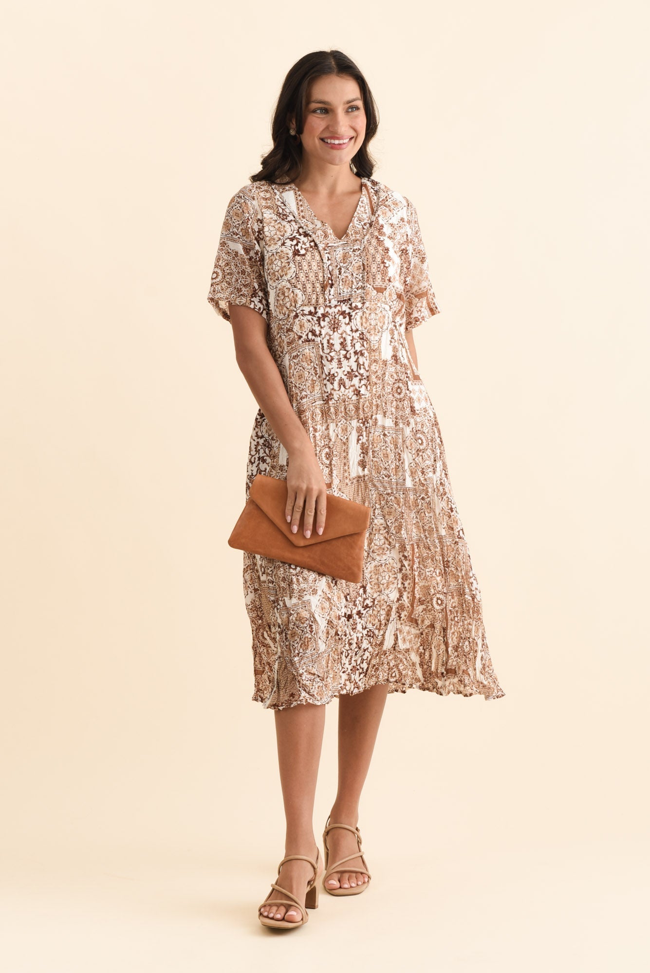 Meka Mocha Mosaic Pocket Dress