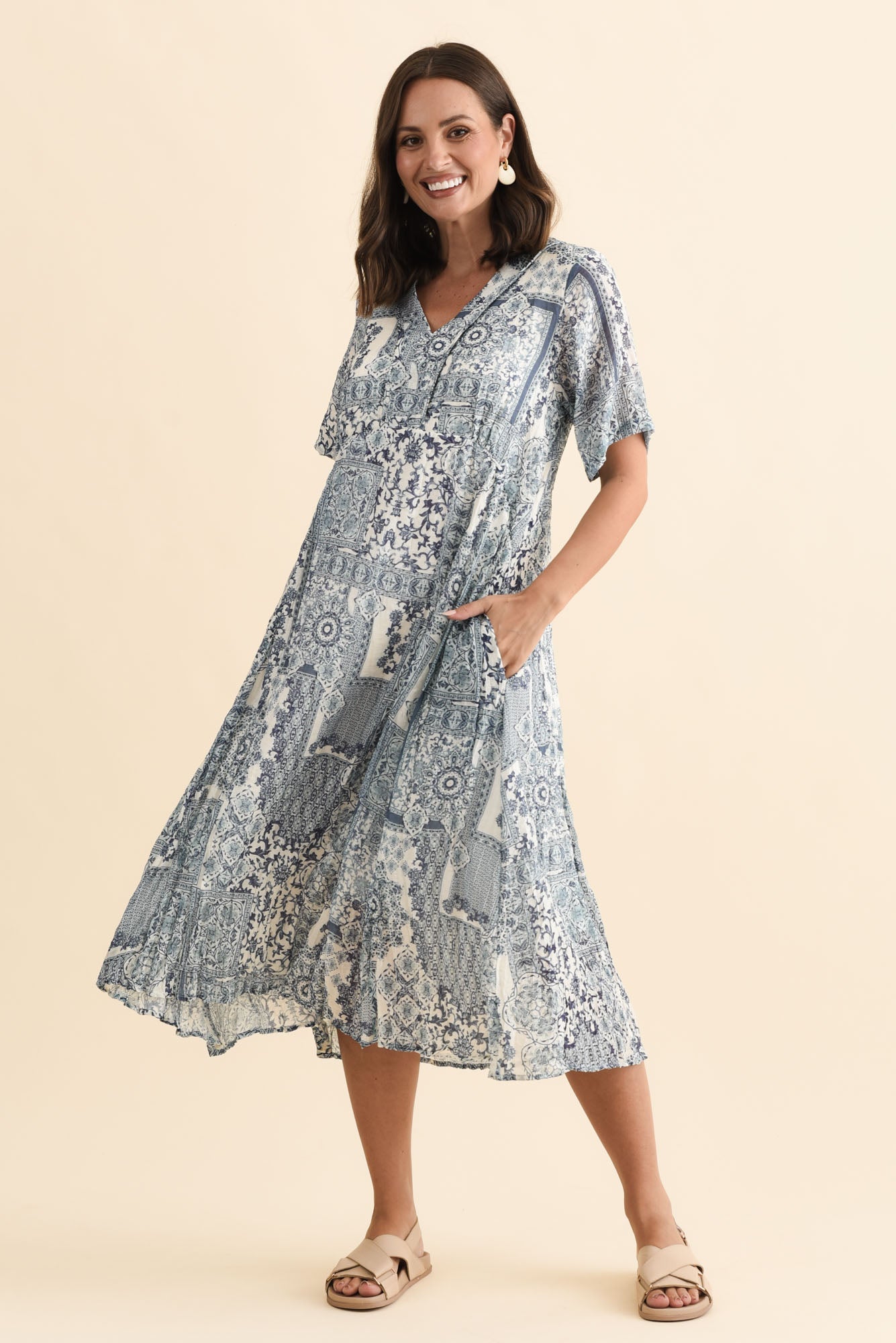Meka Navy Mosaic Pocket Dress