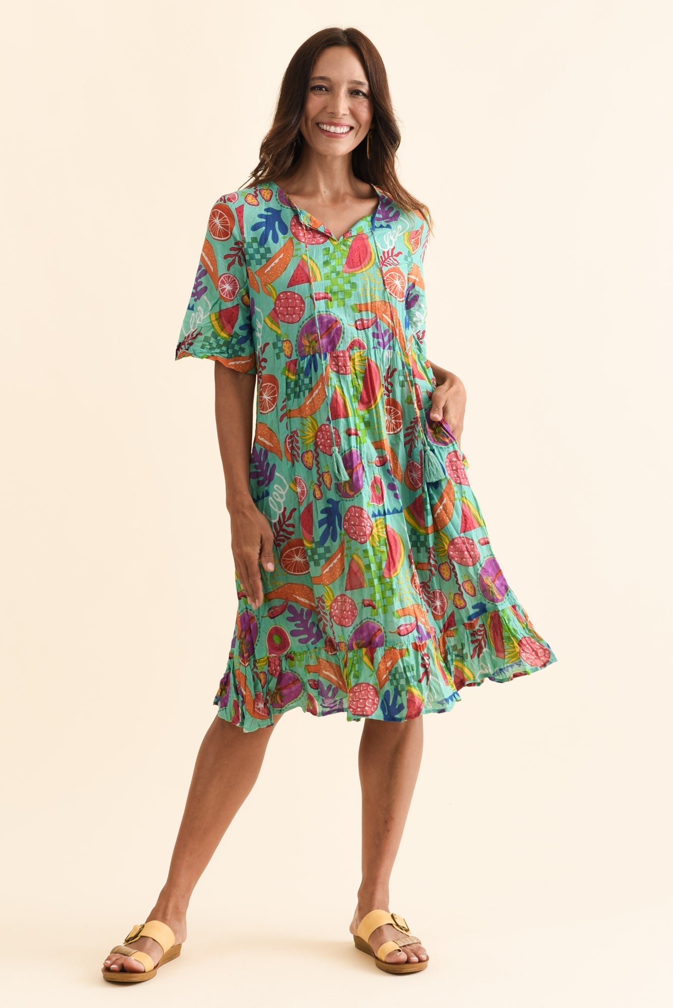 Mila Blue Garden Crinkle Cotton Dress