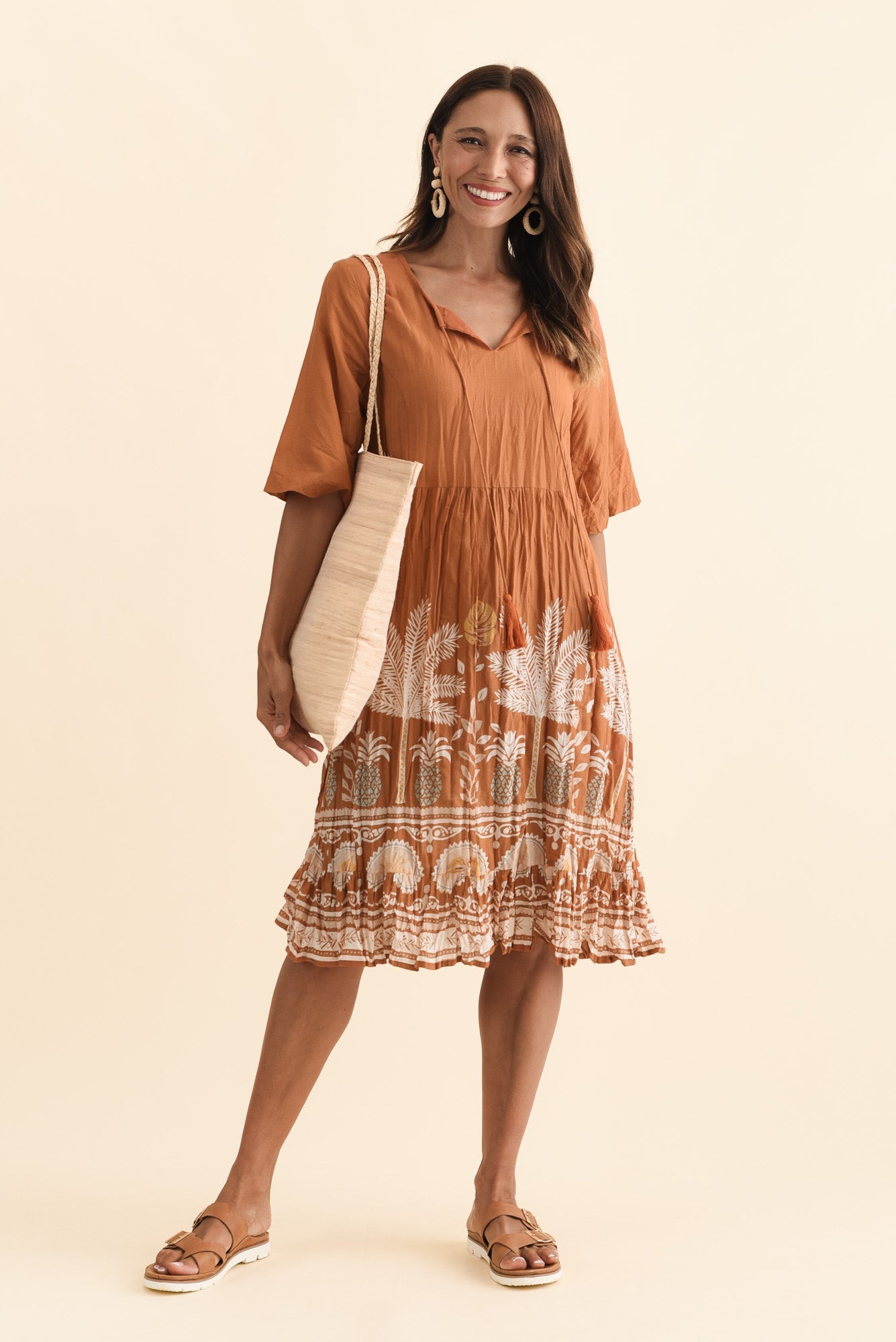Mila Brown Beach Crinkle Cotton Dress