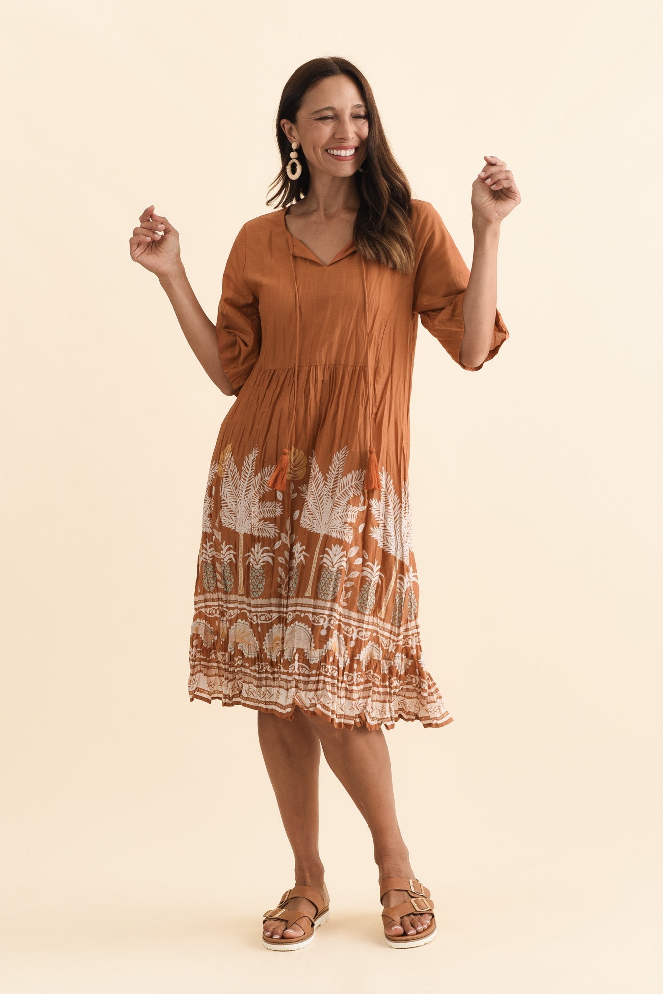 Mila Brown Beach Crinkle Cotton Dress