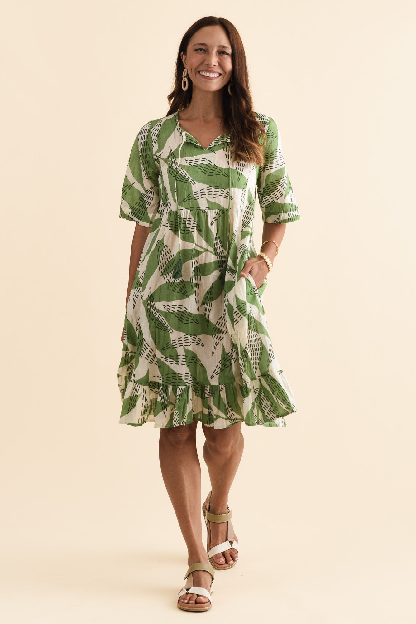 Mila Sage Fern Crinkle Cotton Dress