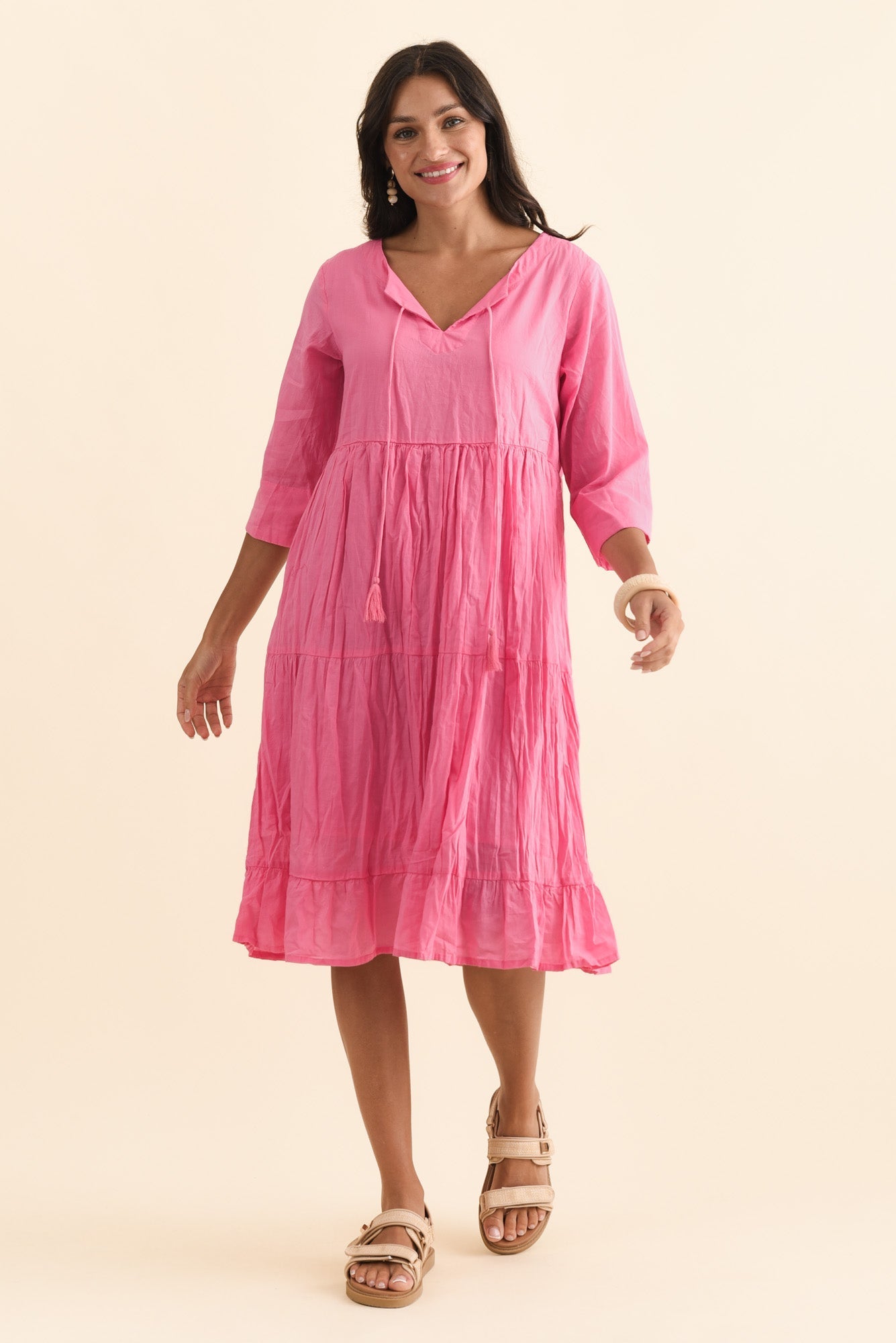 Milana Bright Pink Crinkle Cotton Dress