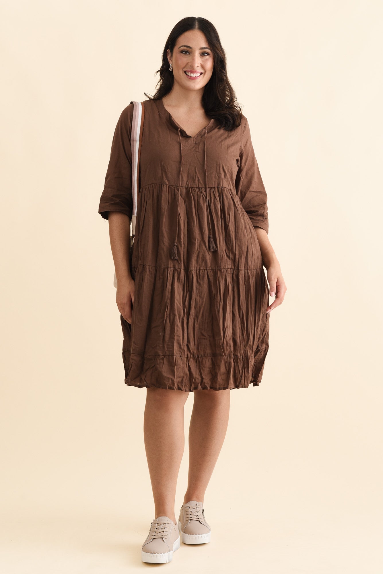 Milana Chocolate Crinkle Cotton Dress Side View 2