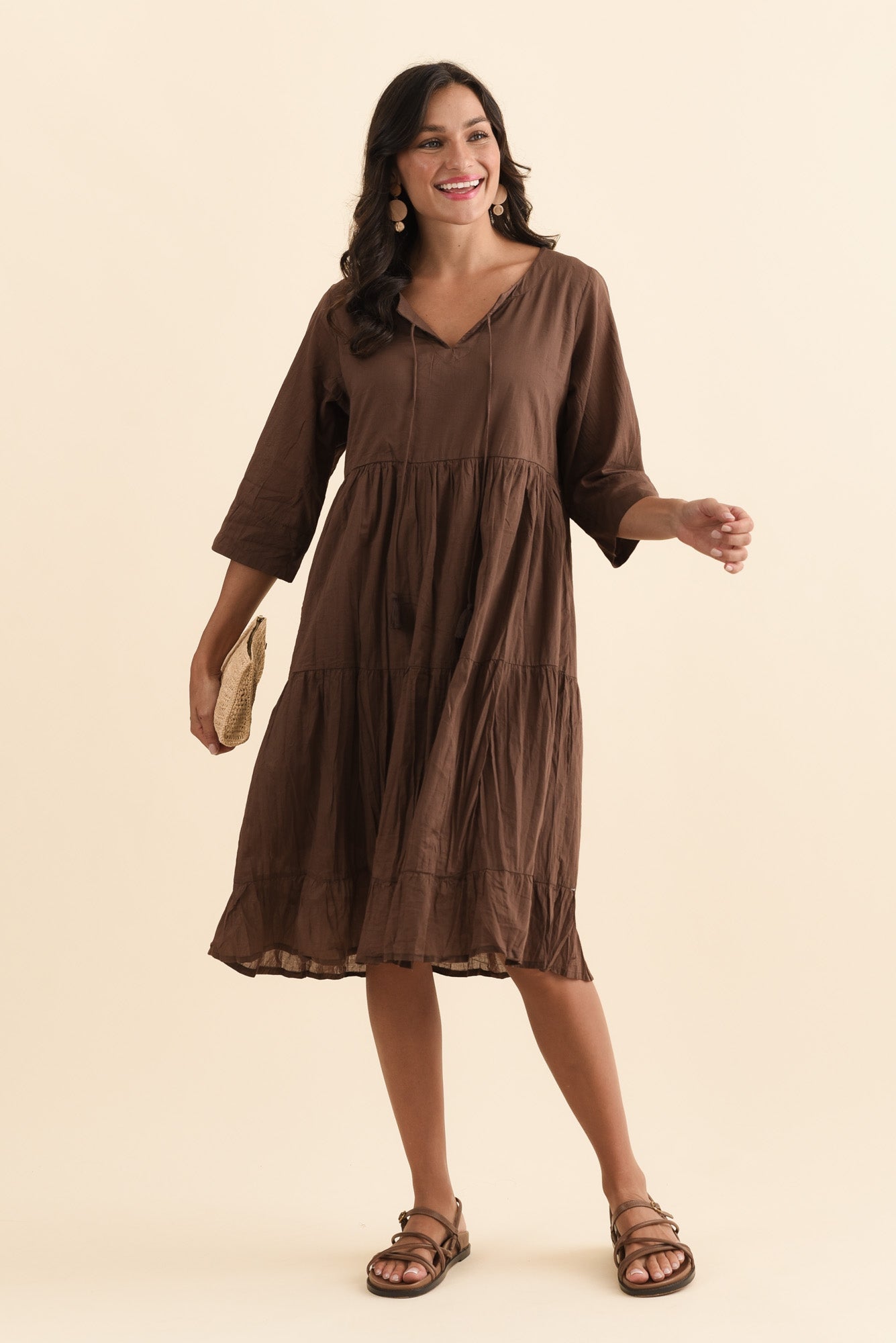 Milana Chocolate Crinkle Cotton Dress