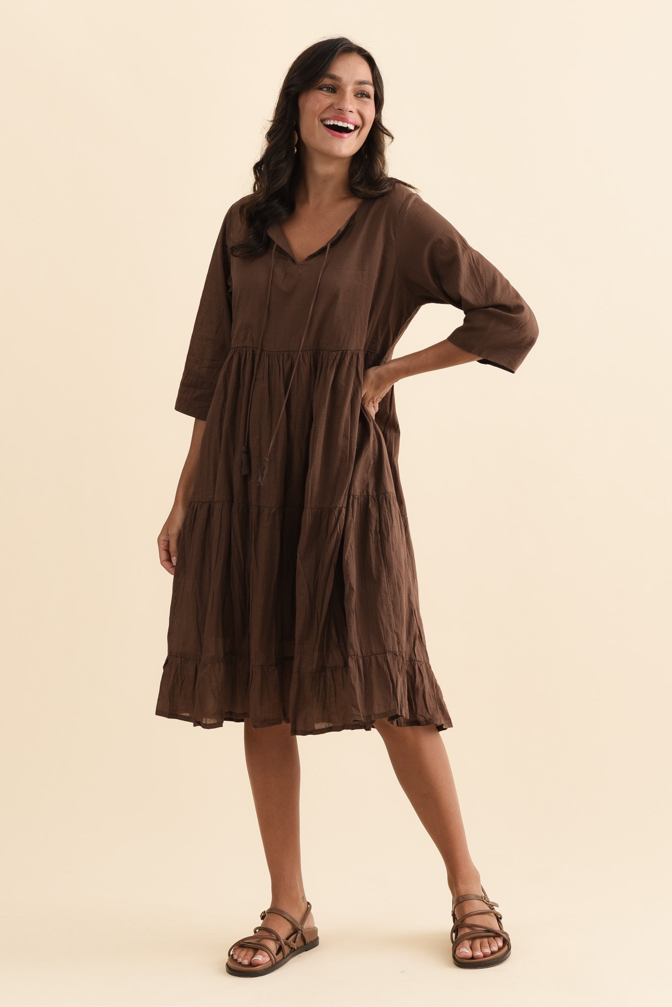 Milana Chocolate Crinkle Cotton Dress Back View 2