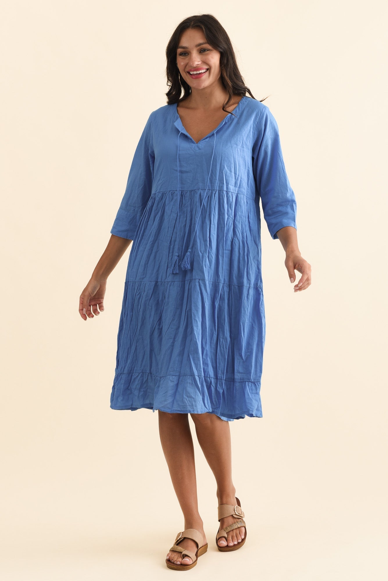Milana Cobalt Crinkle Cotton Dress