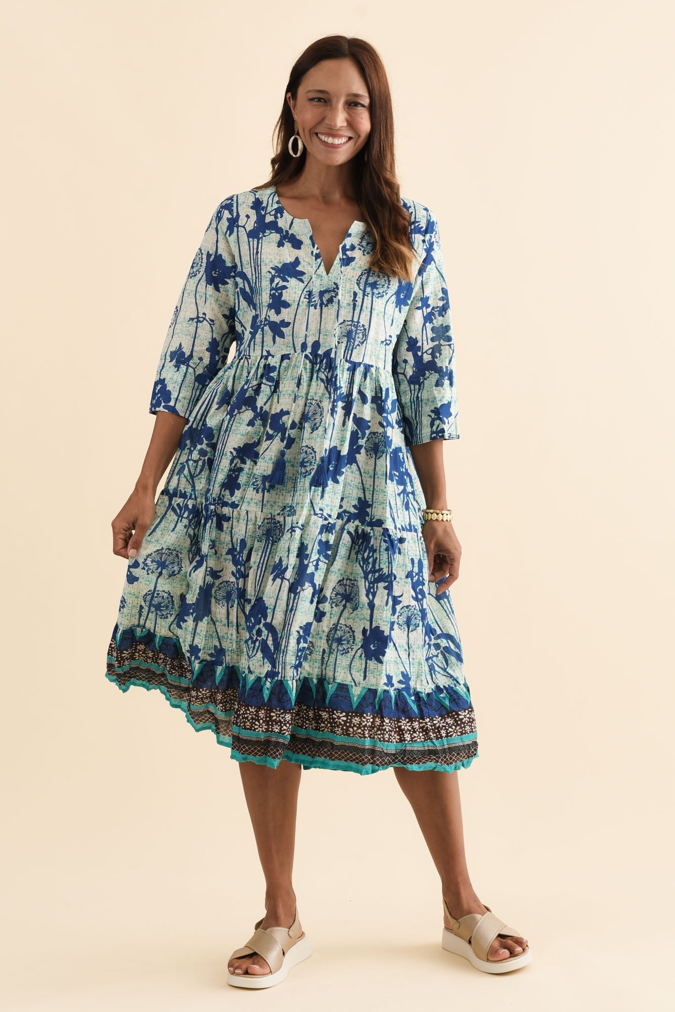 Milana Cobalt Dandelion Crinkle Cotton Dress