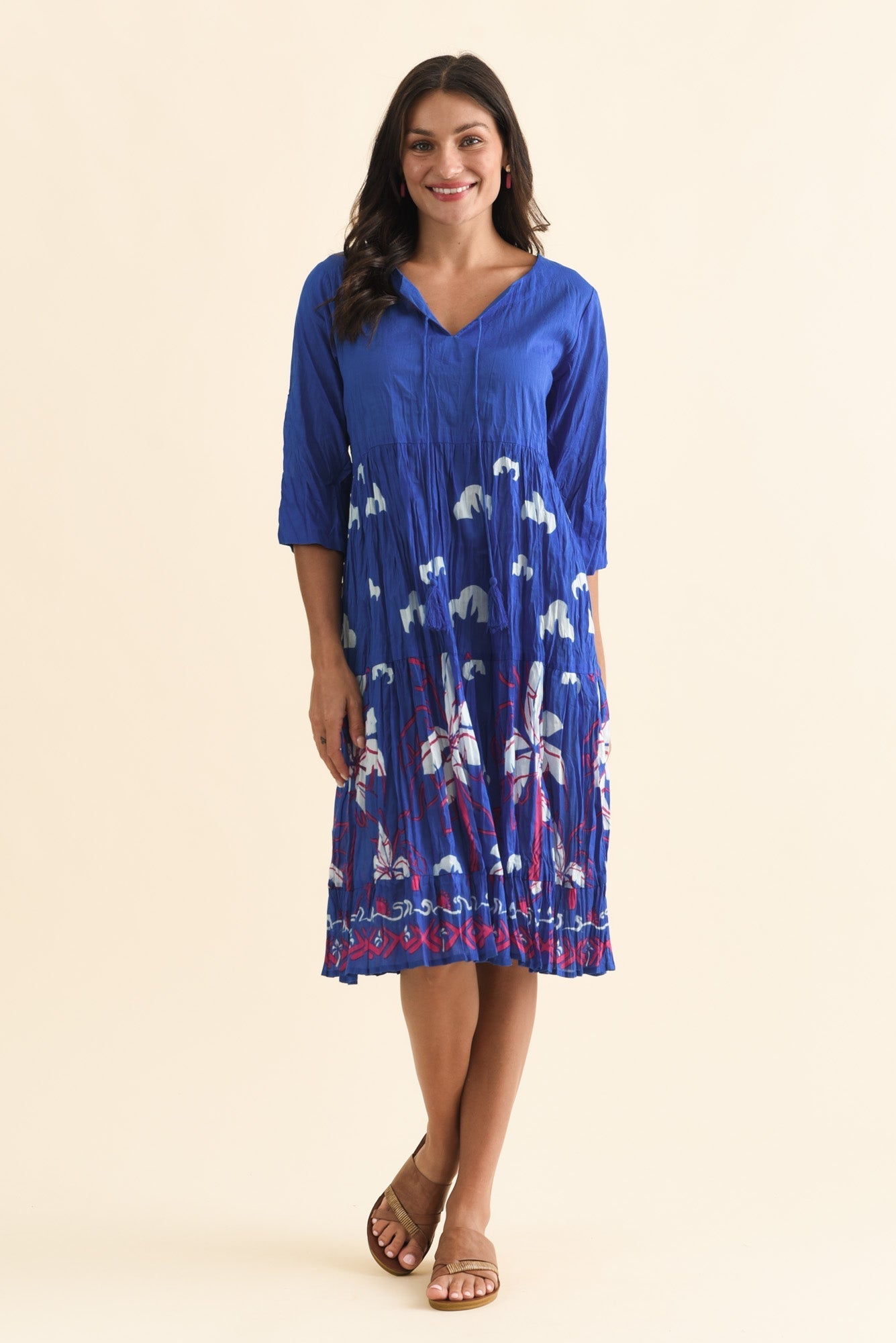 Milana Cobalt Tropical Crinkle Cotton Dress
