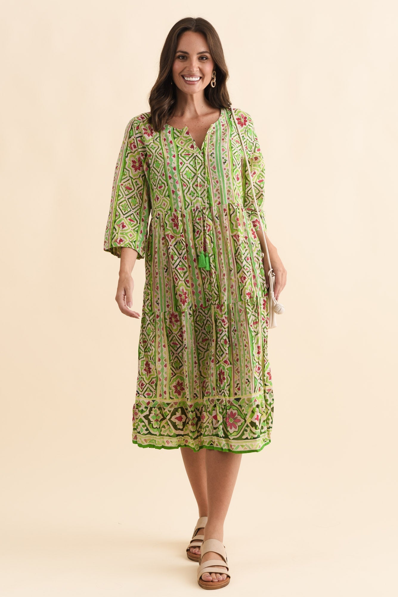 Milana Green Abstract Crinkle Cotton Dress