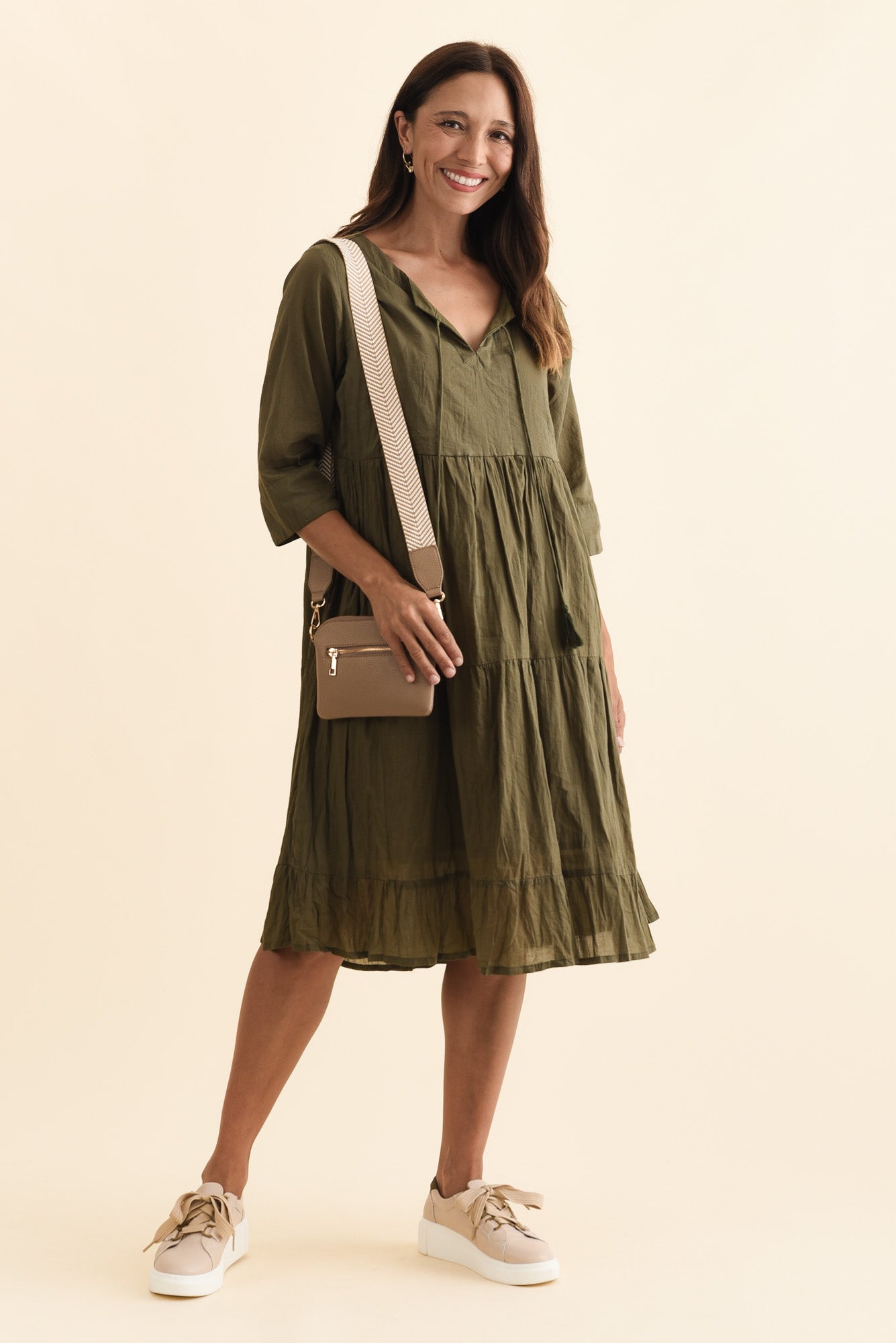 Milana Khaki Crinkle Cotton Dress