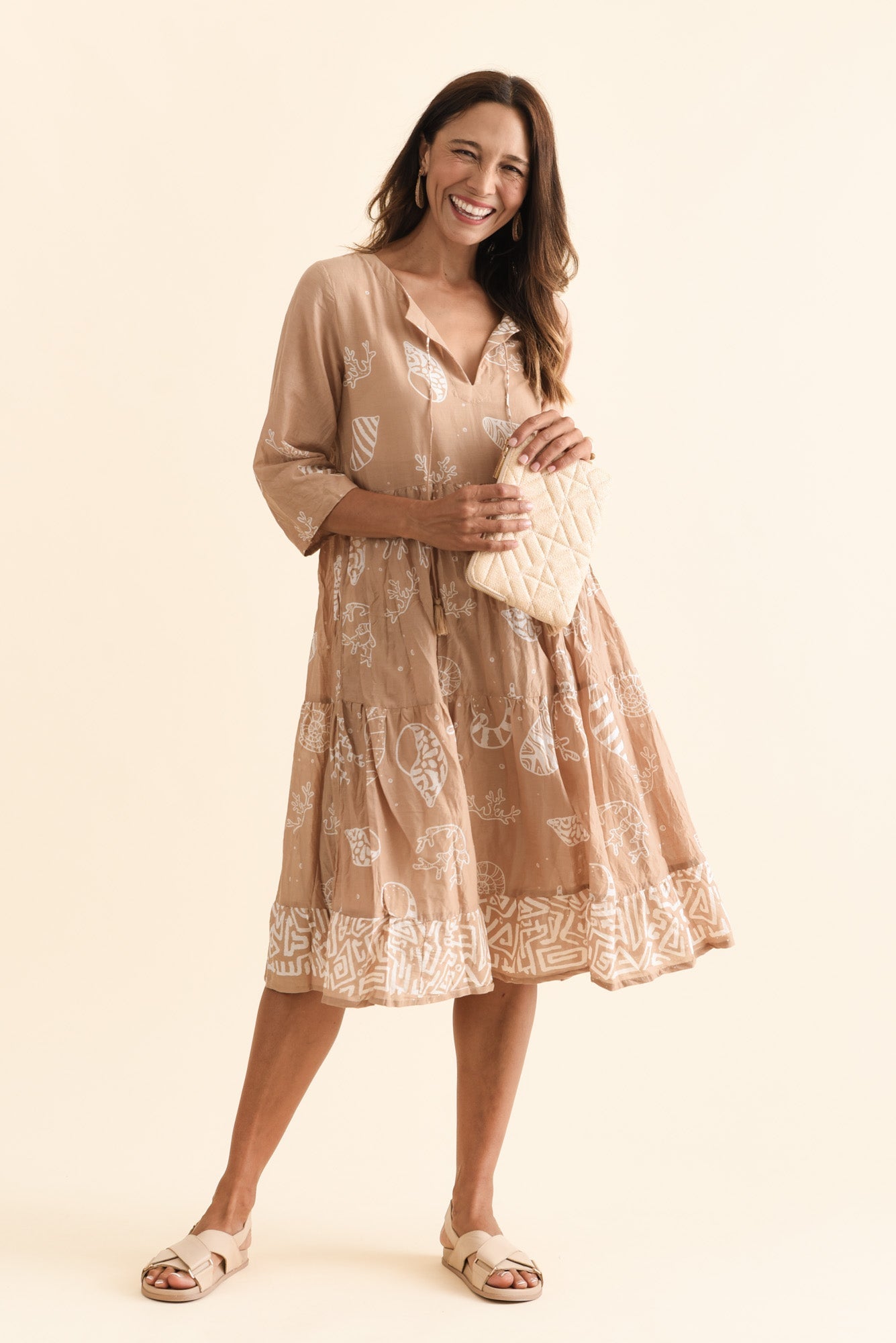 Milana Mocha Seashell Crinkle Cotton Dress