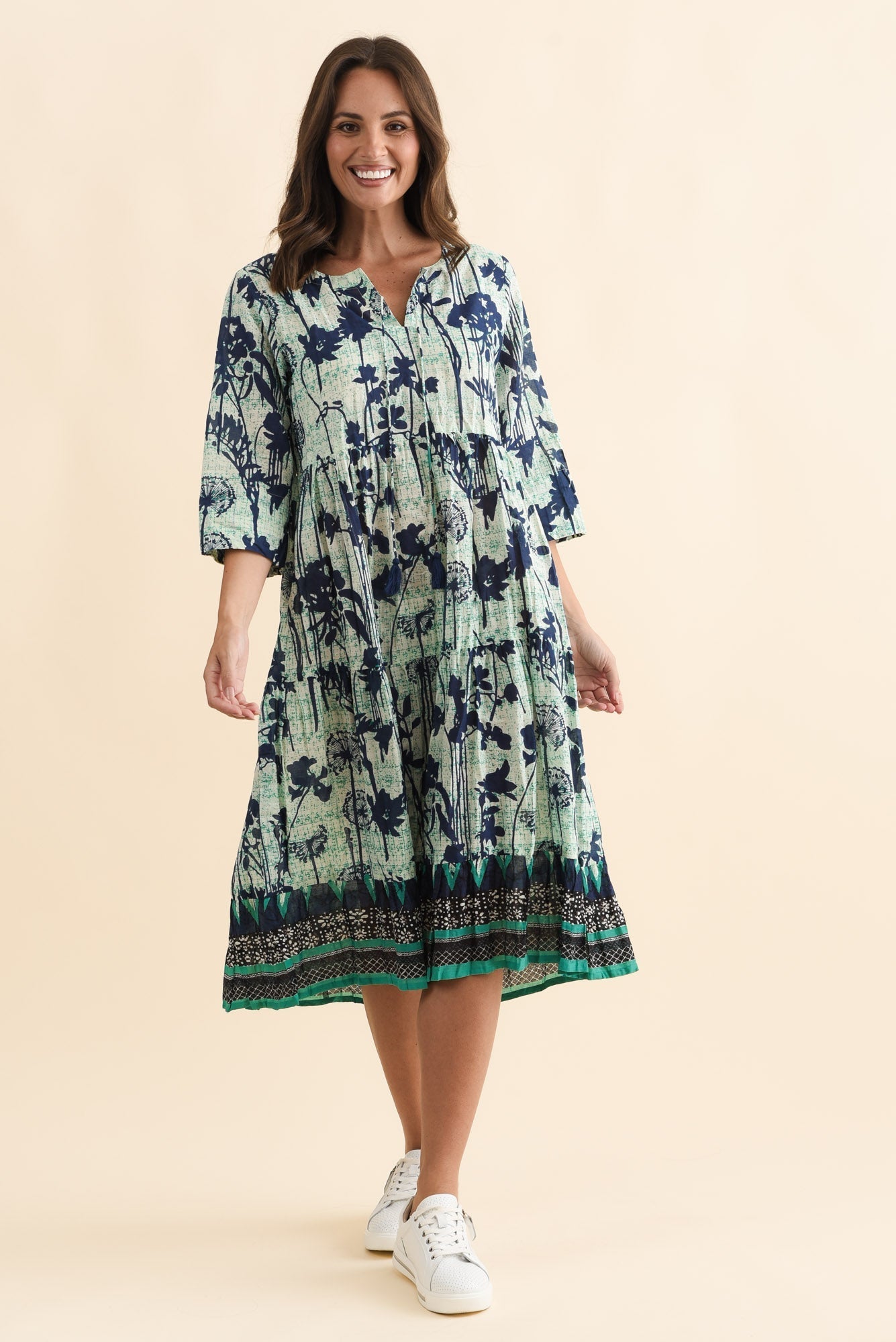 Milana Navy Dandelion Crinkle Cotton Dress