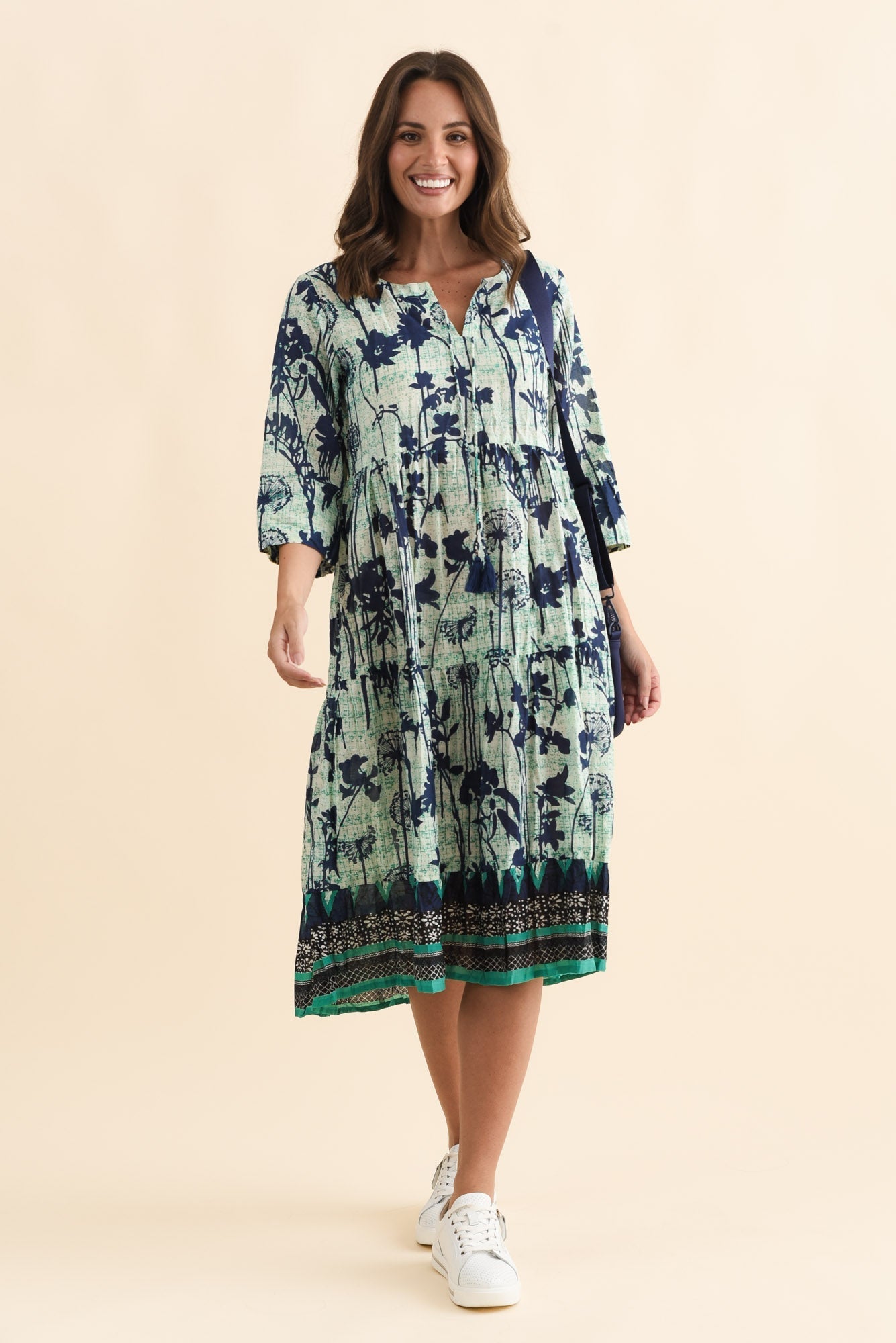Milana Navy Dandelion Crinkle Cotton Dress