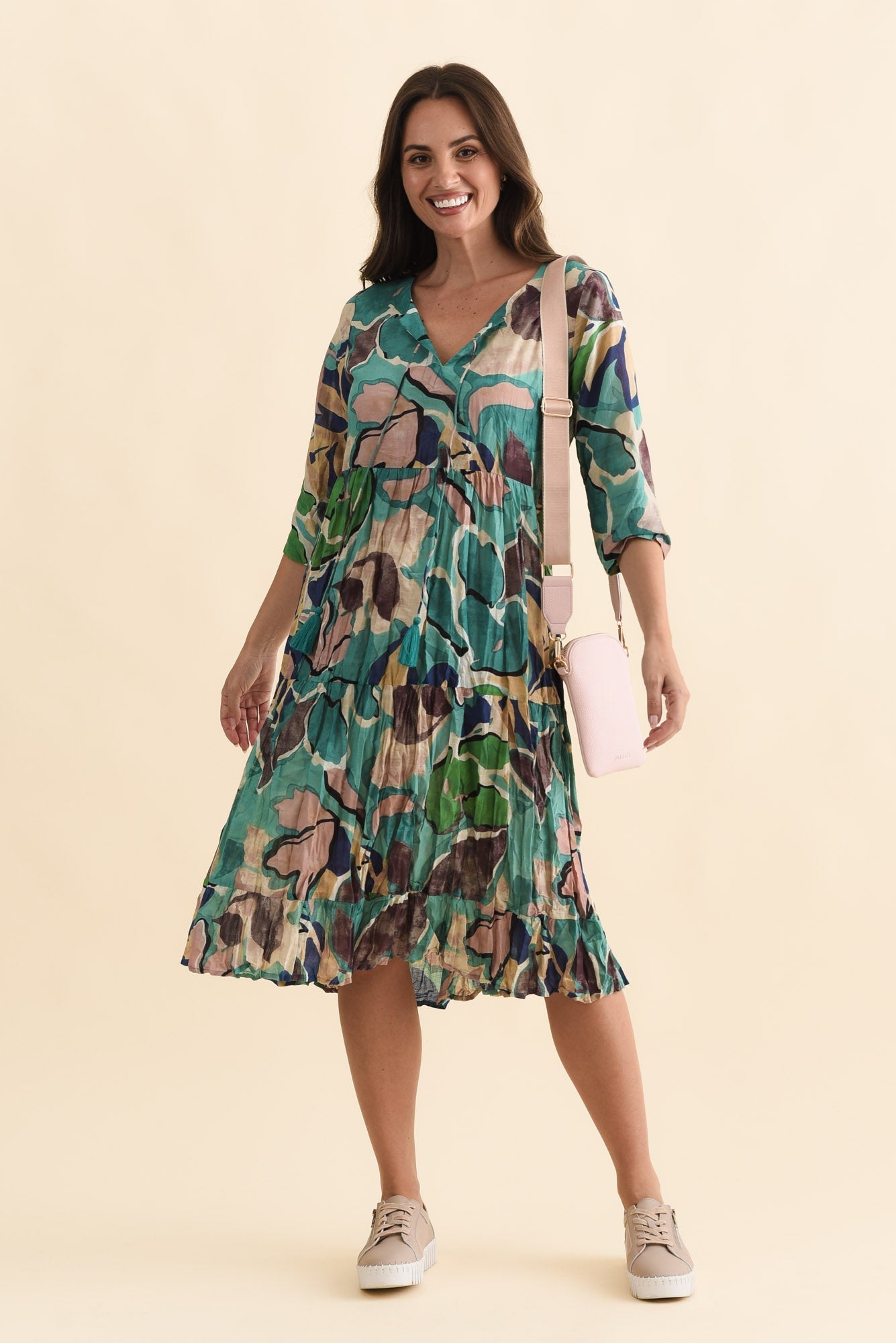 Milana Teal Foliage Crinkle Cotton Dress