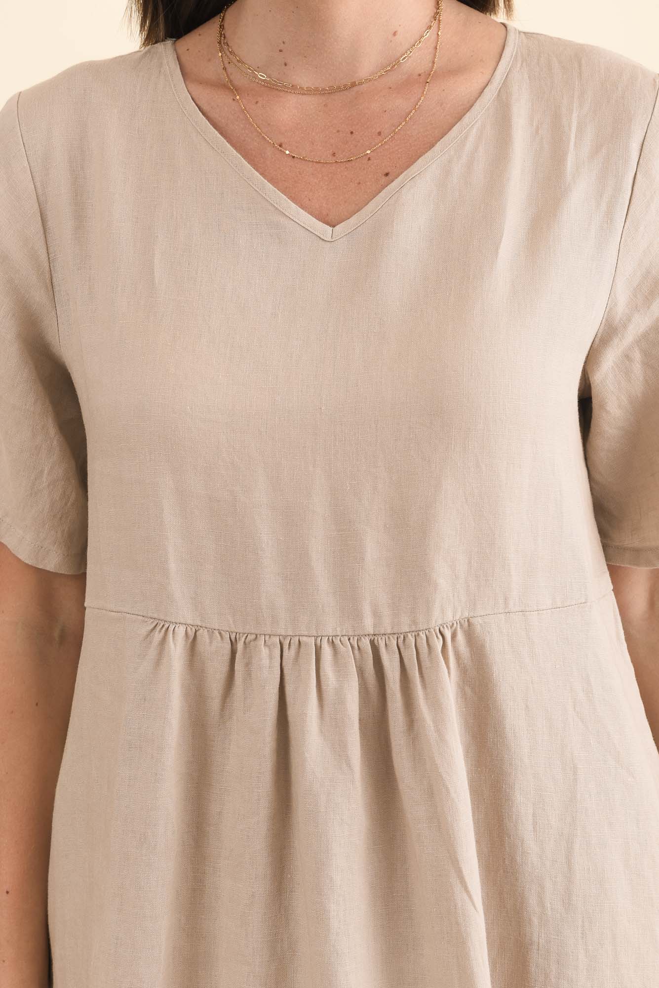 Miller Beige Linen Tiered Dress