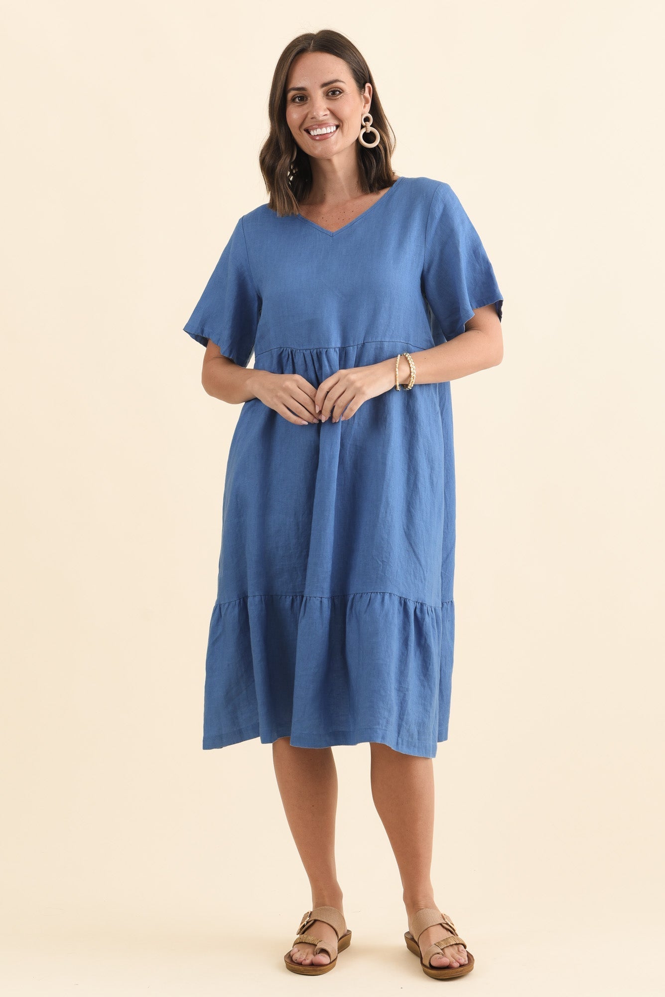 Miller Blue Linen Tiered Dress