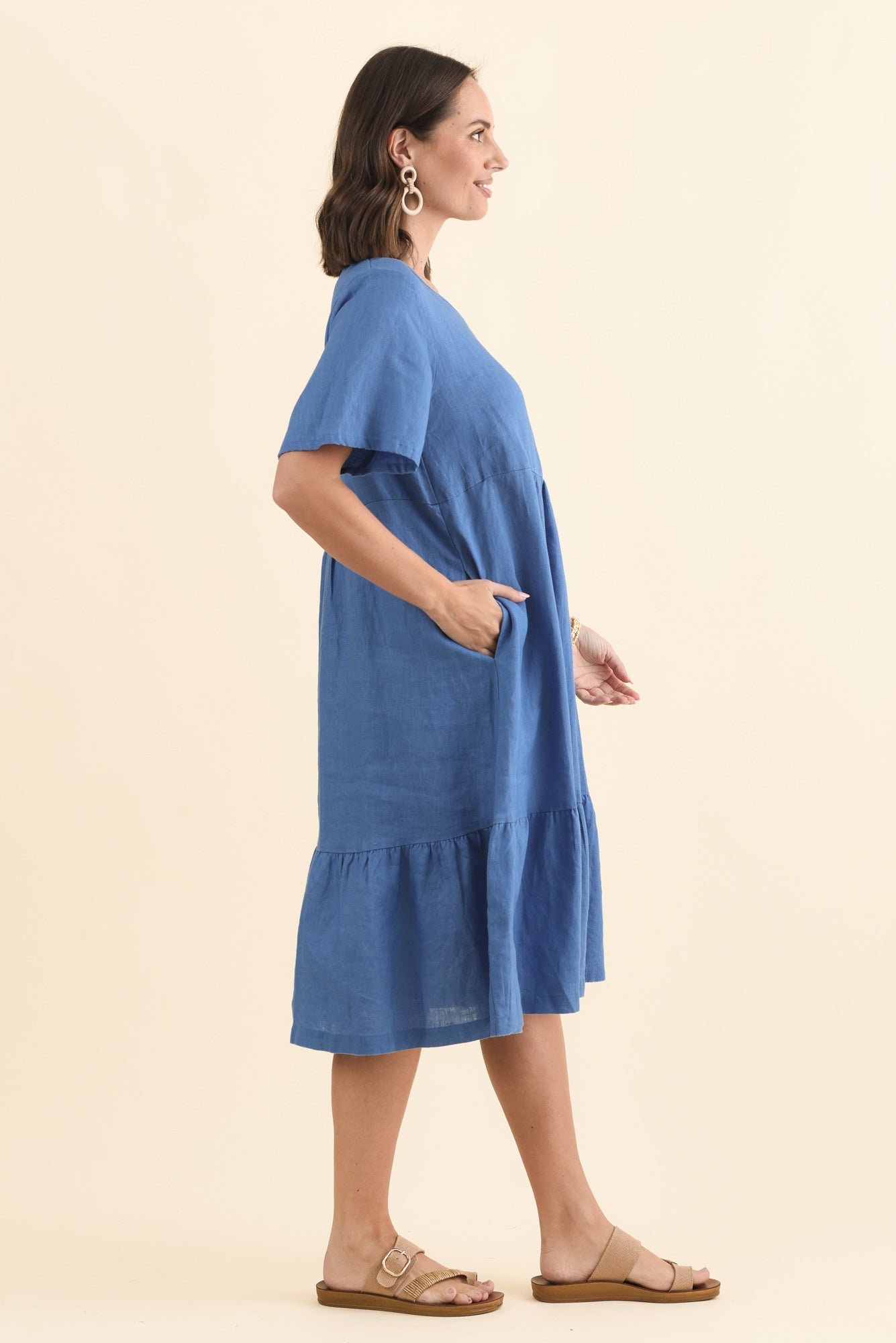 Miller Blue Linen Tiered Dress