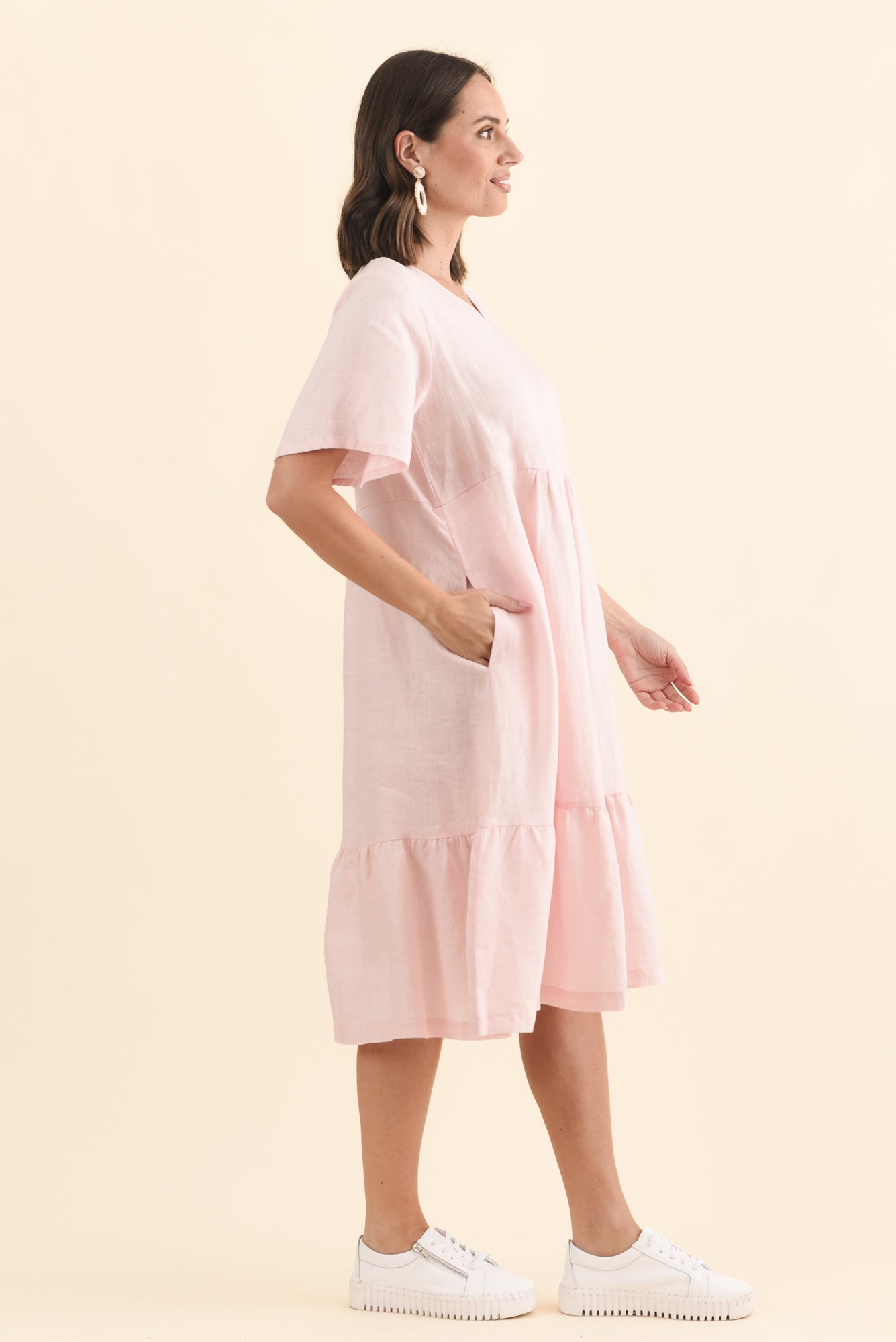 Miller Blush Linen Tiered Dress