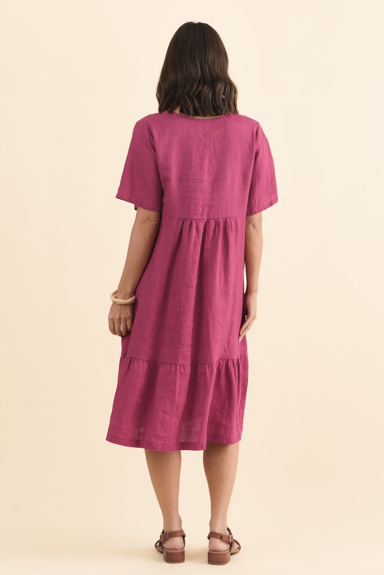 Miller Pink Linen Tiered Dress