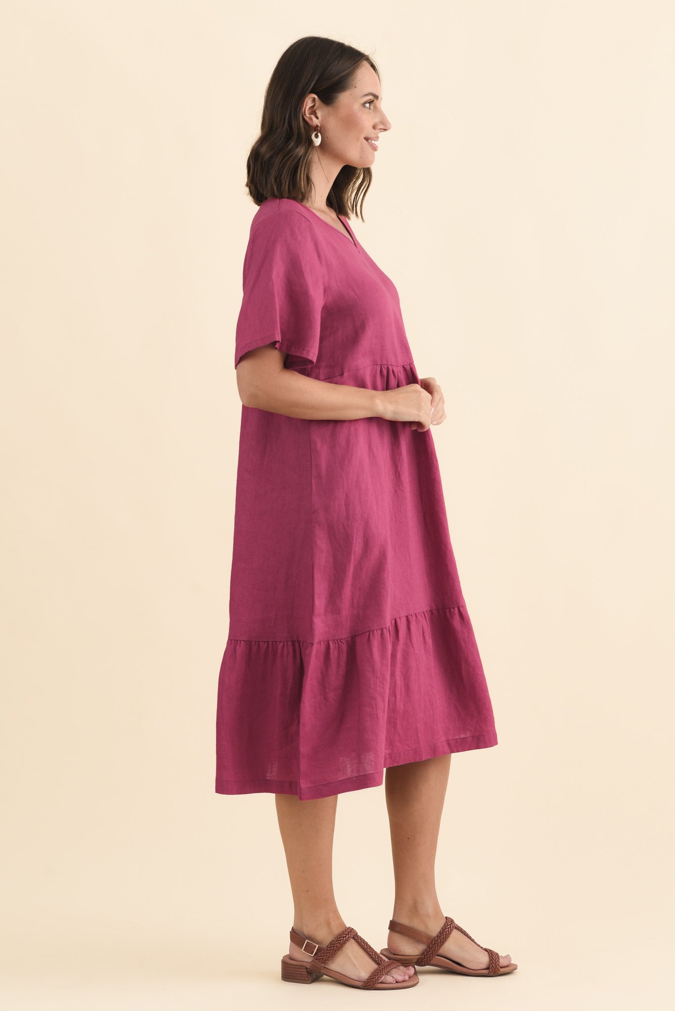 Miller Pink Linen Tiered Dress