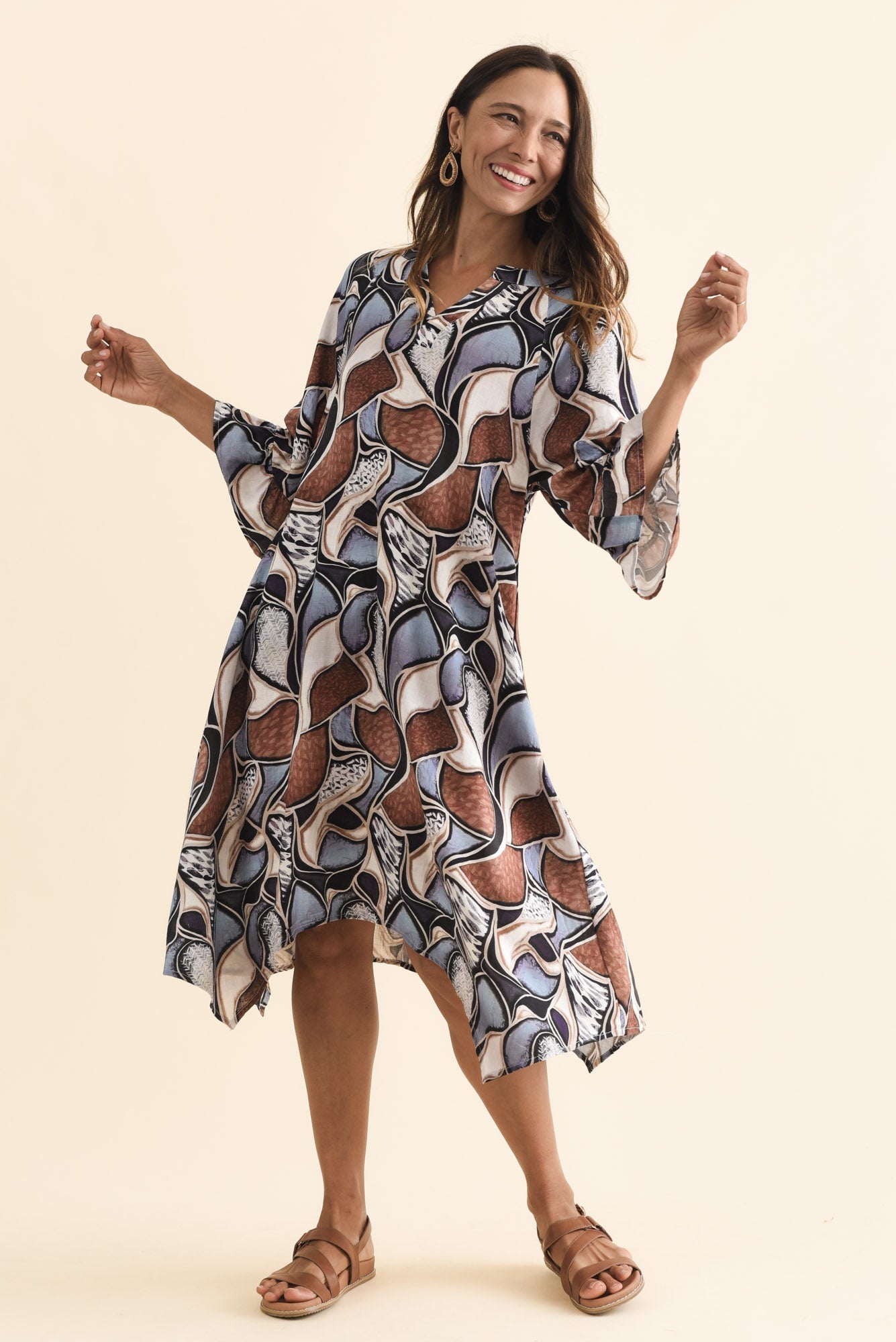 Millicent Blue Abstract Linen Cotton Dress