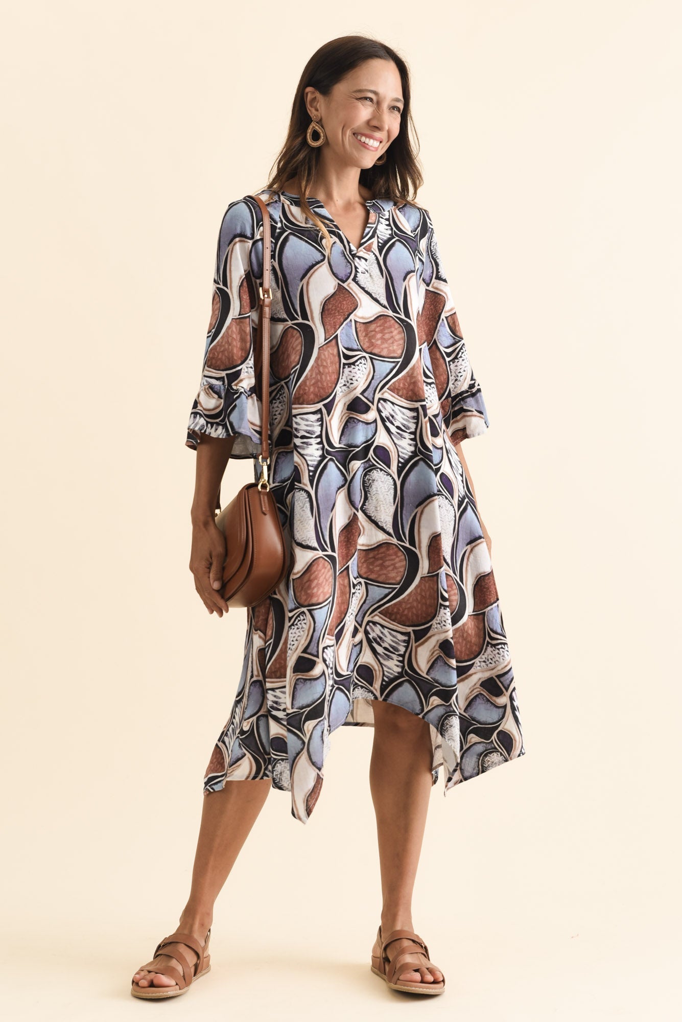 Millicent Blue Abstract Linen Cotton Dress