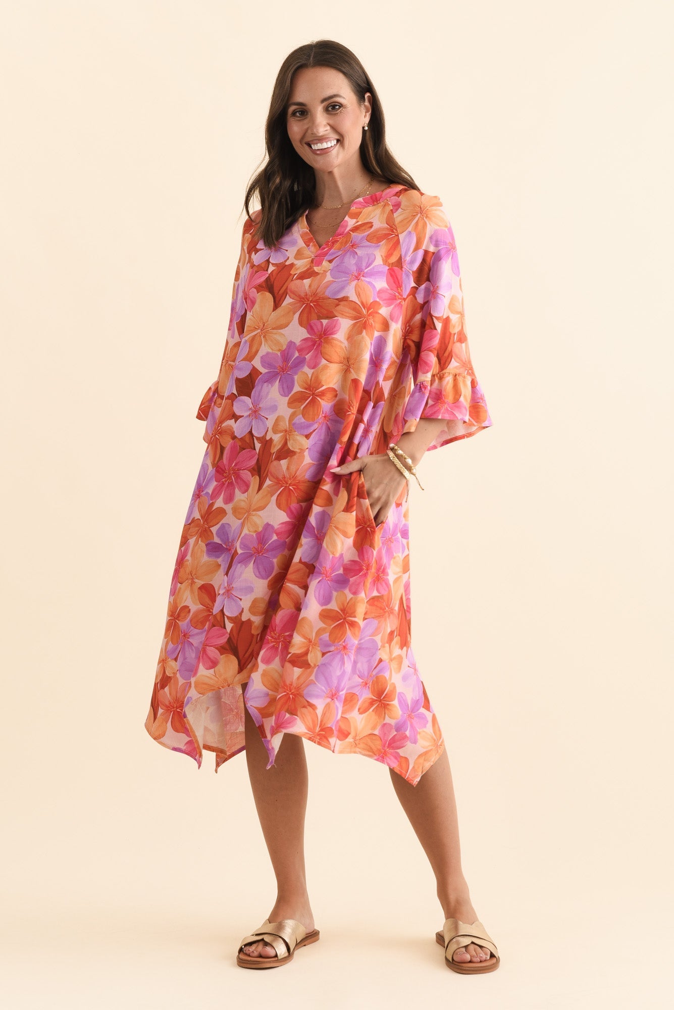Millicent Orange Garden Linen Cotton Dress