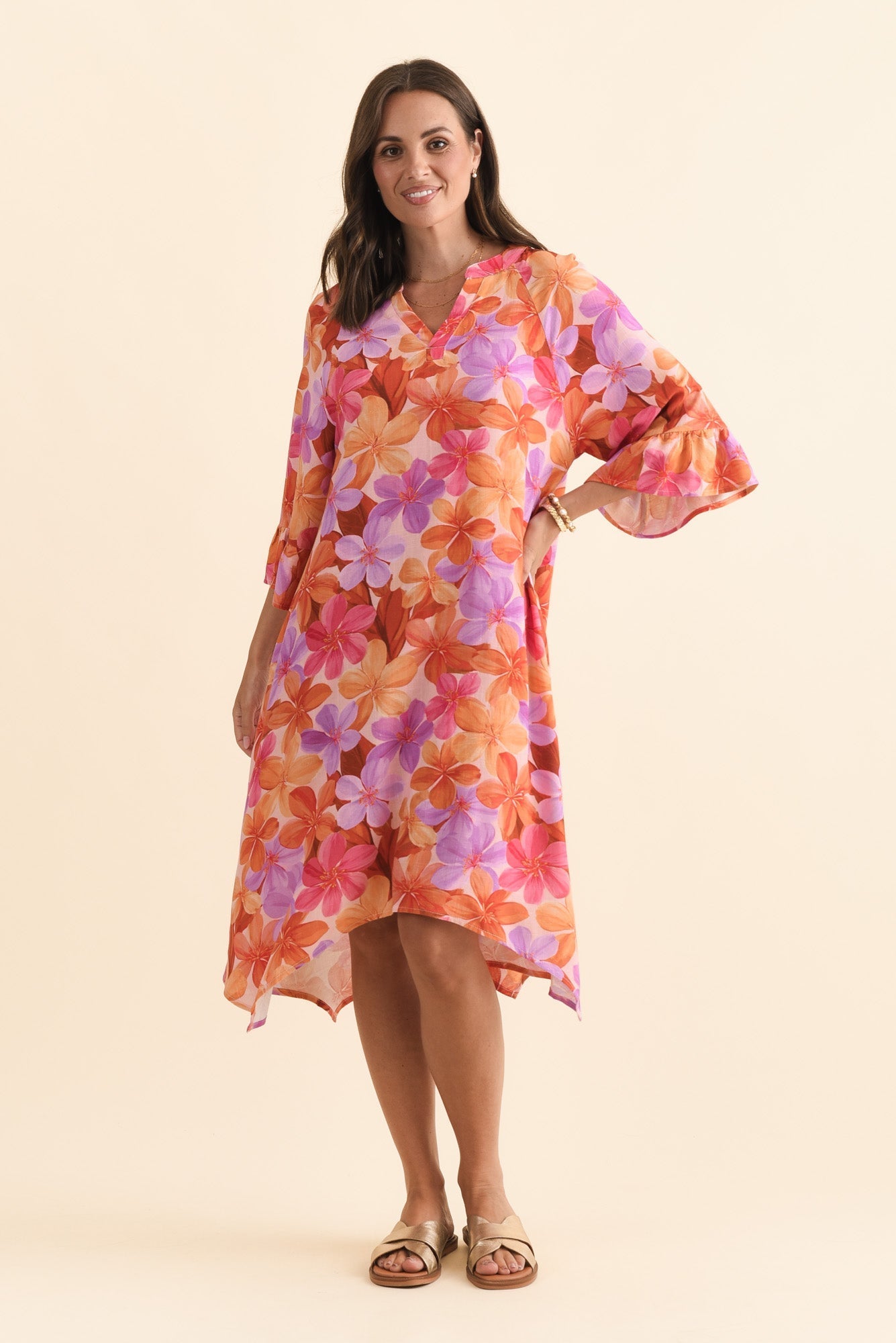 Millicent Orange Garden Linen Cotton Dress