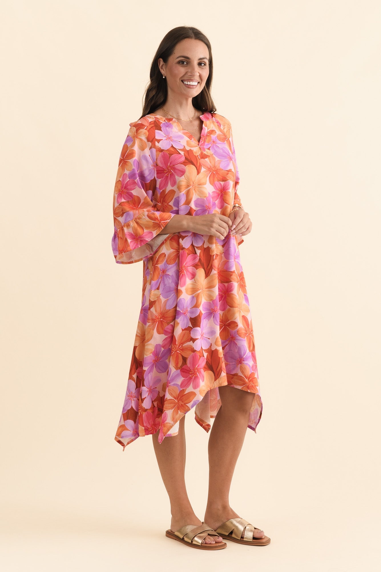 Millicent Orange Garden Linen Cotton Dress