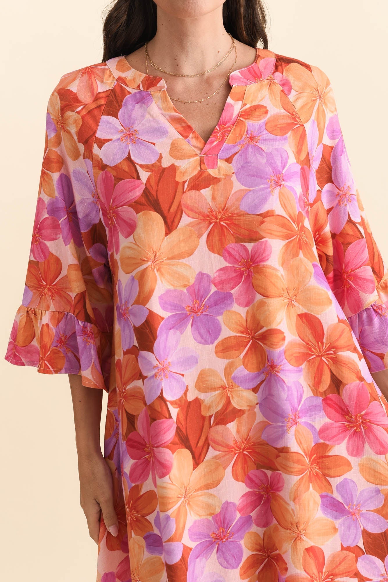 Millicent Orange Garden Linen Cotton Dress