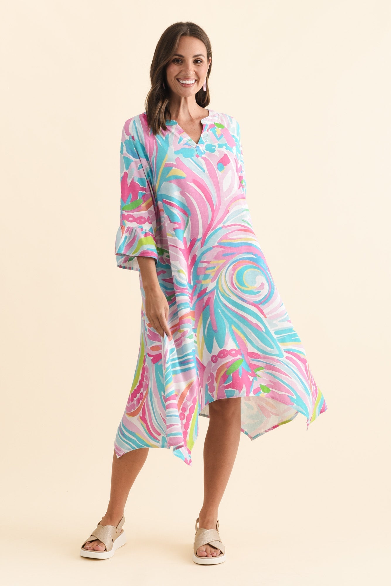 Millicent Pink Swirl Linen Cotton Dress