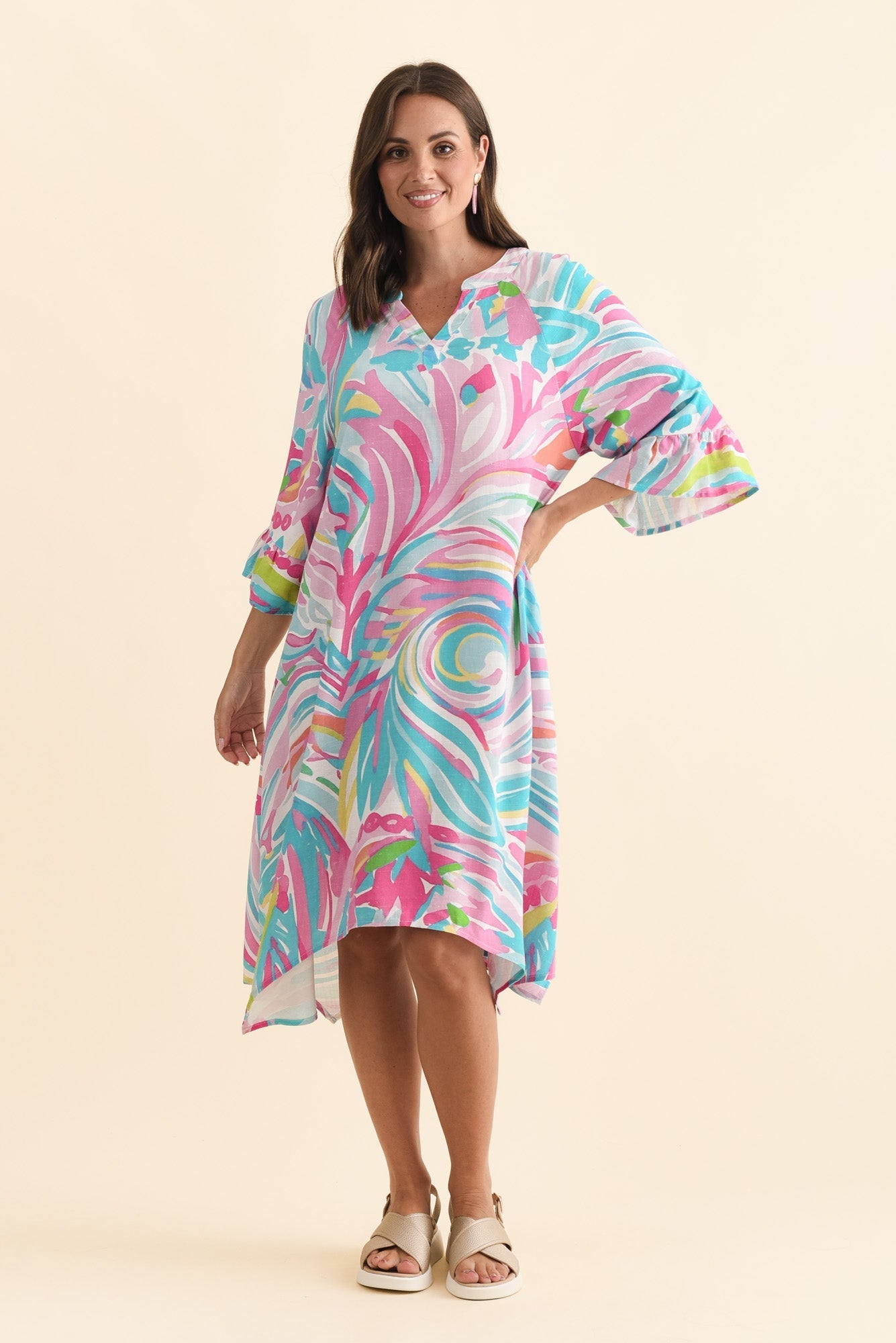 Millicent Pink Swirl Linen Cotton Dress