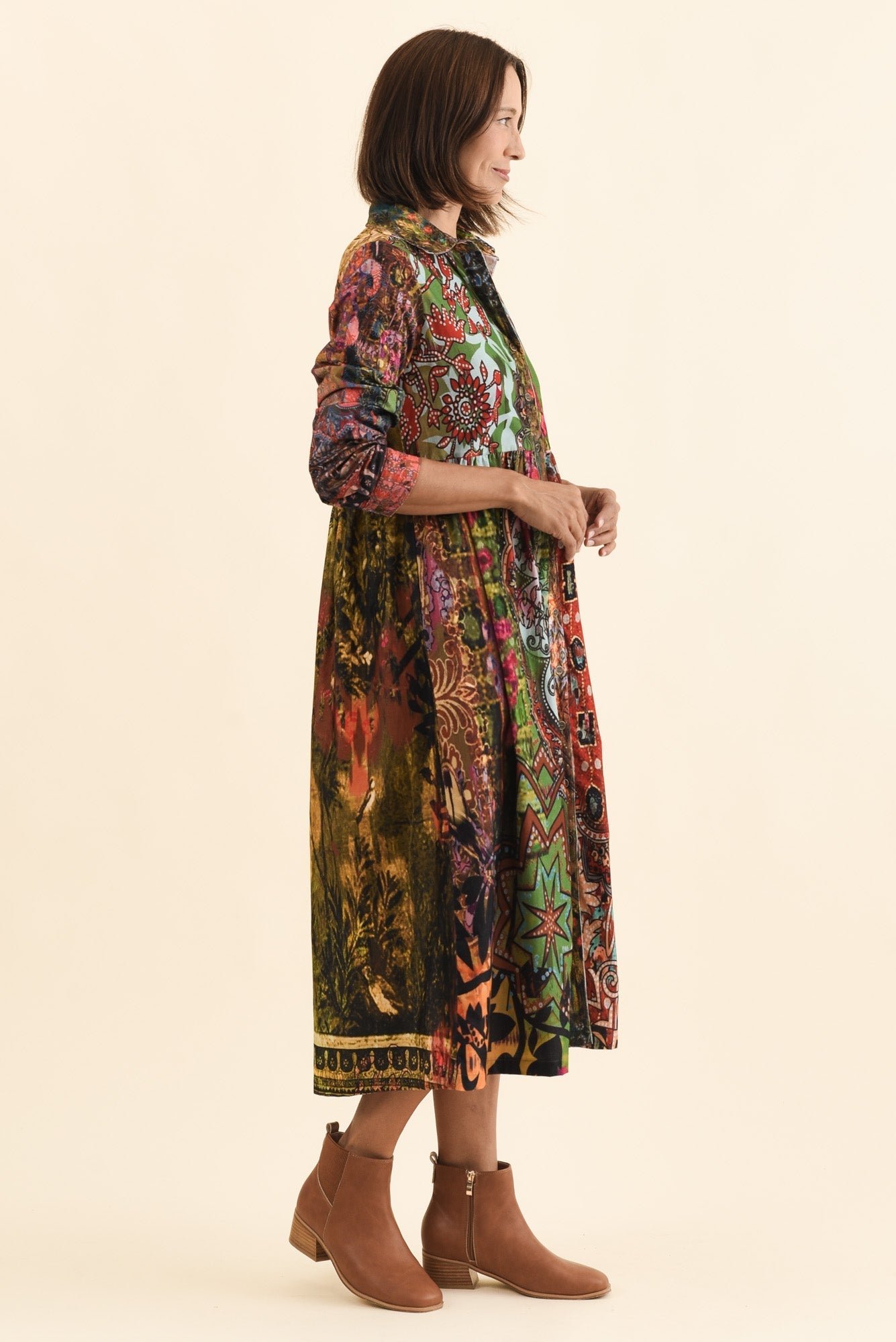 Minara Green Abstract Cotton Shirt Dress