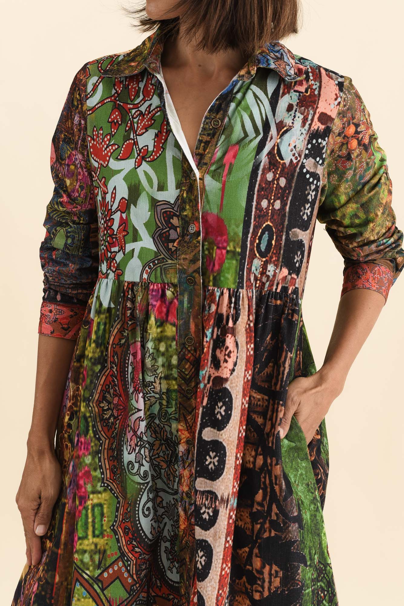 Minara Green Abstract Cotton Shirt Dress
