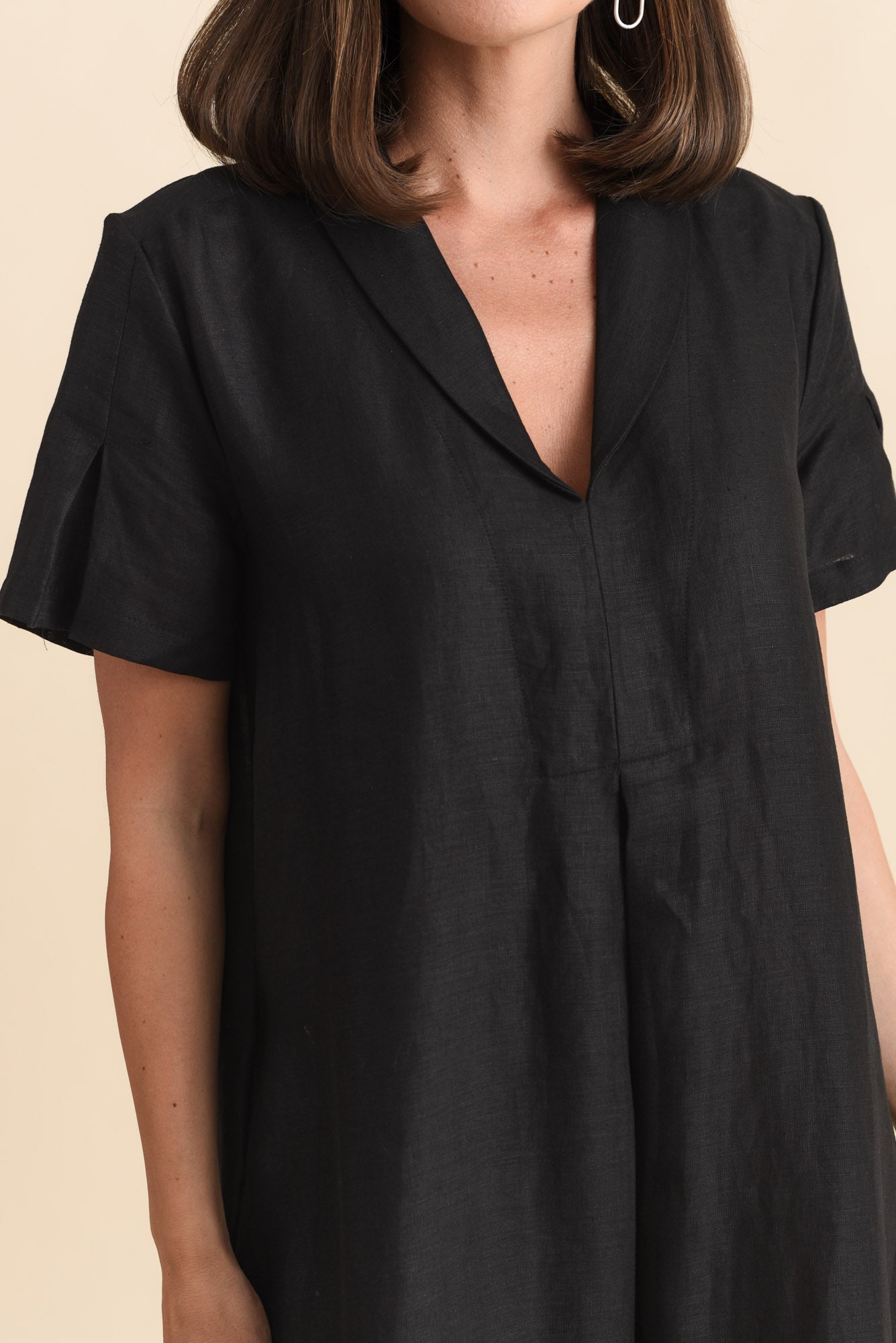 Miranda Black Linen Collared Dress