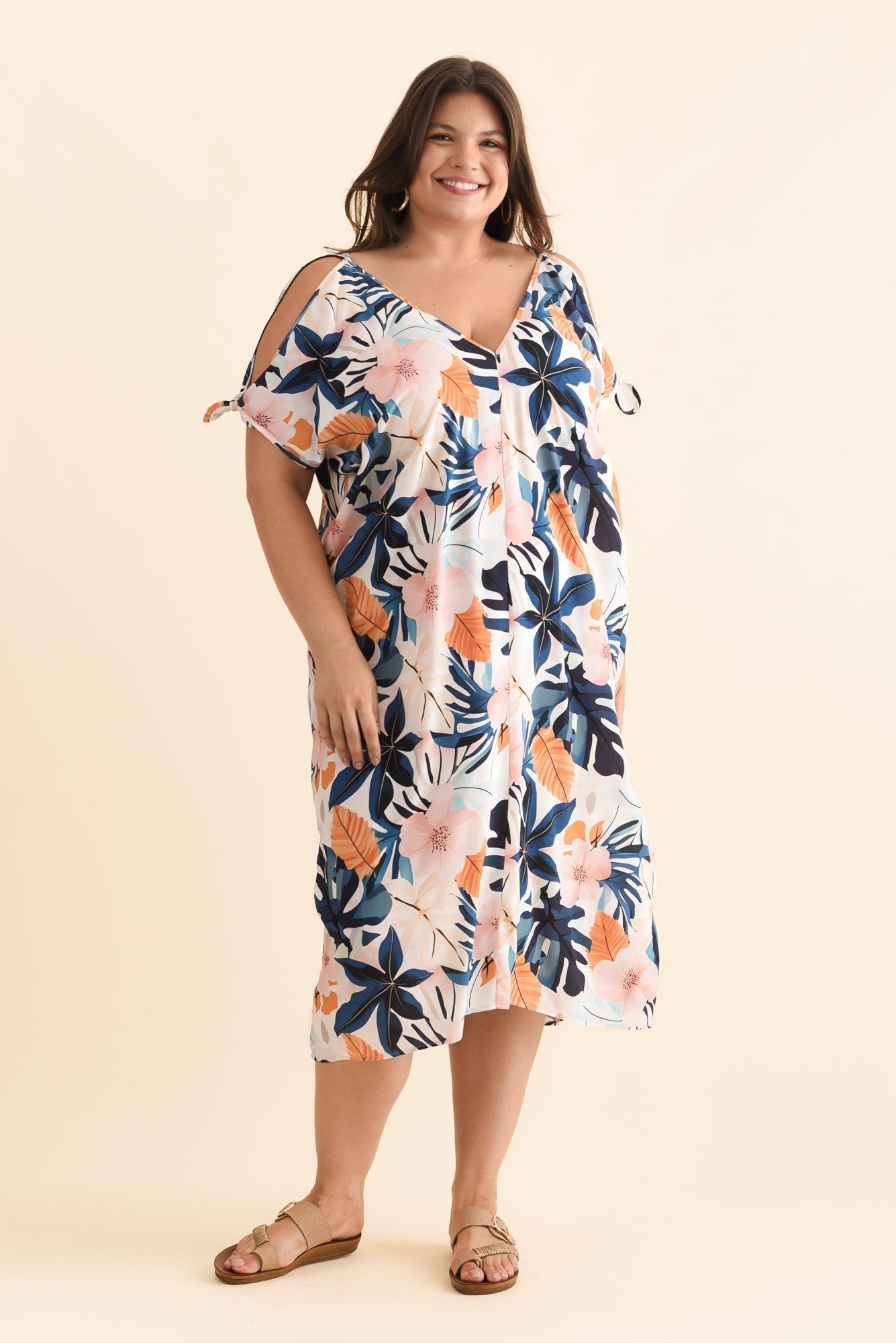 Miranda Navy Garden Cold Shoulder Kaftan