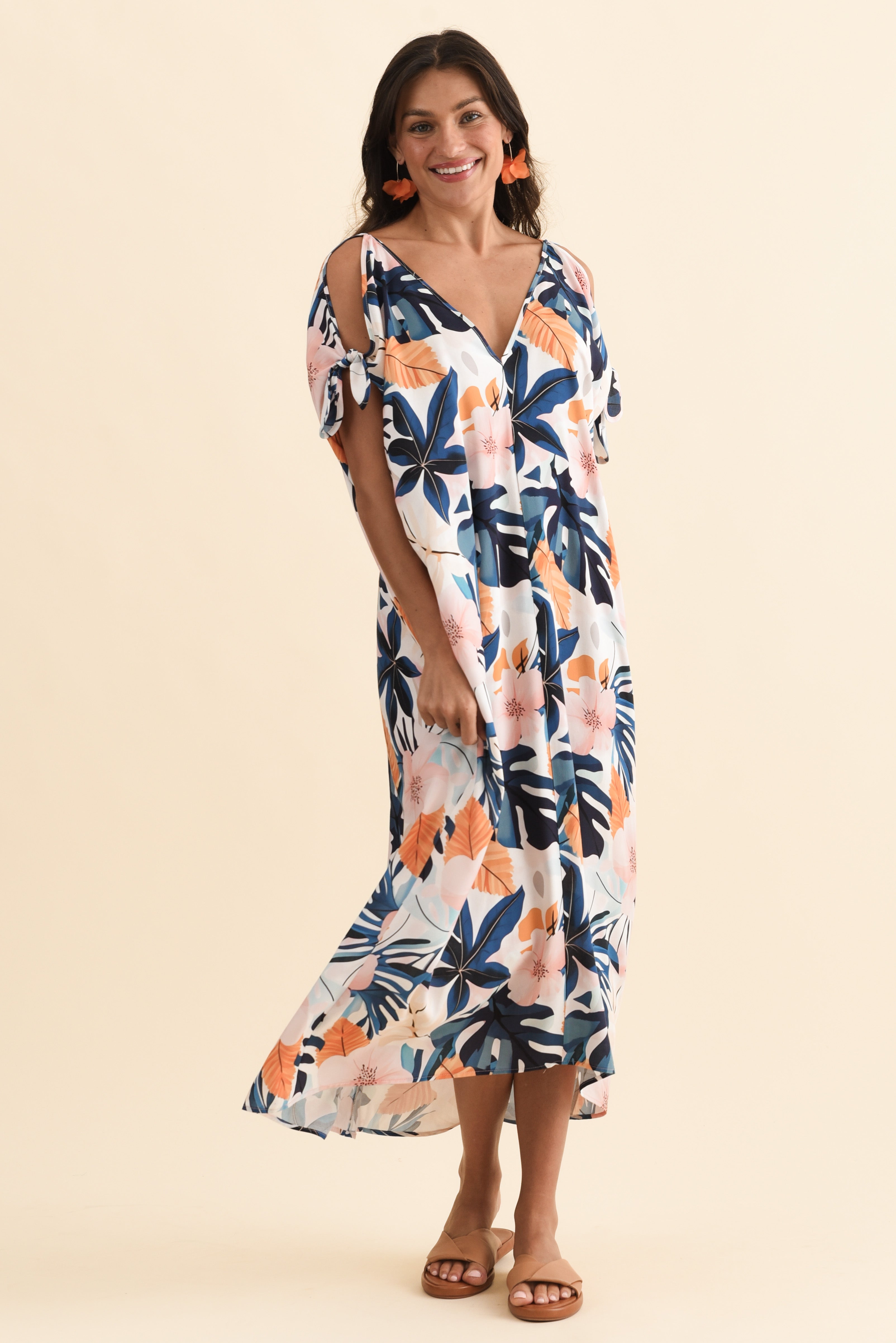 Miranda Navy Garden Cold Shoulder Kaftan