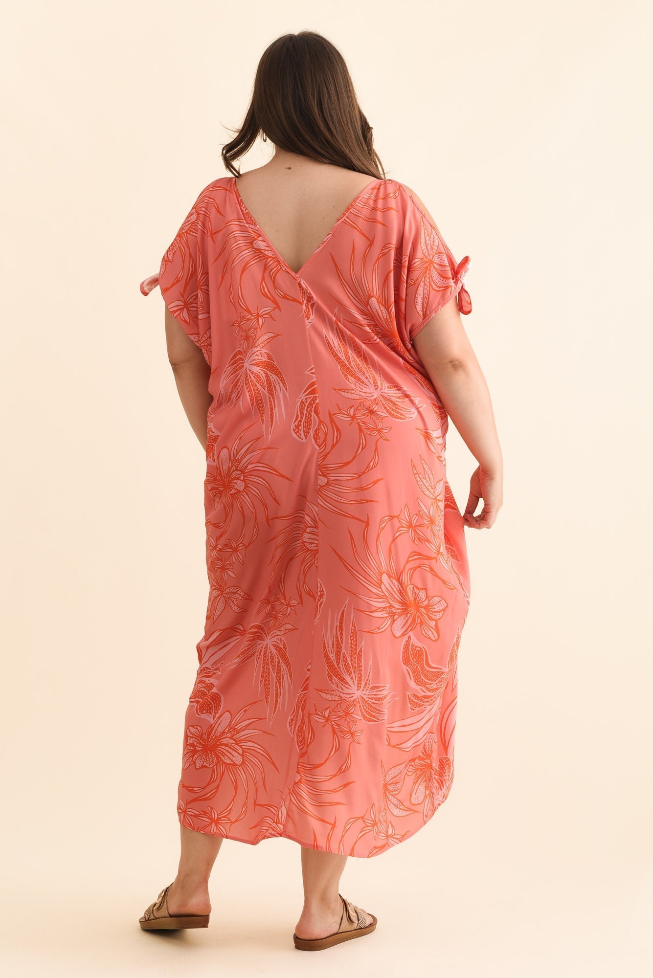 Miranda Pink Botanical Cold Shoulder Kaftan