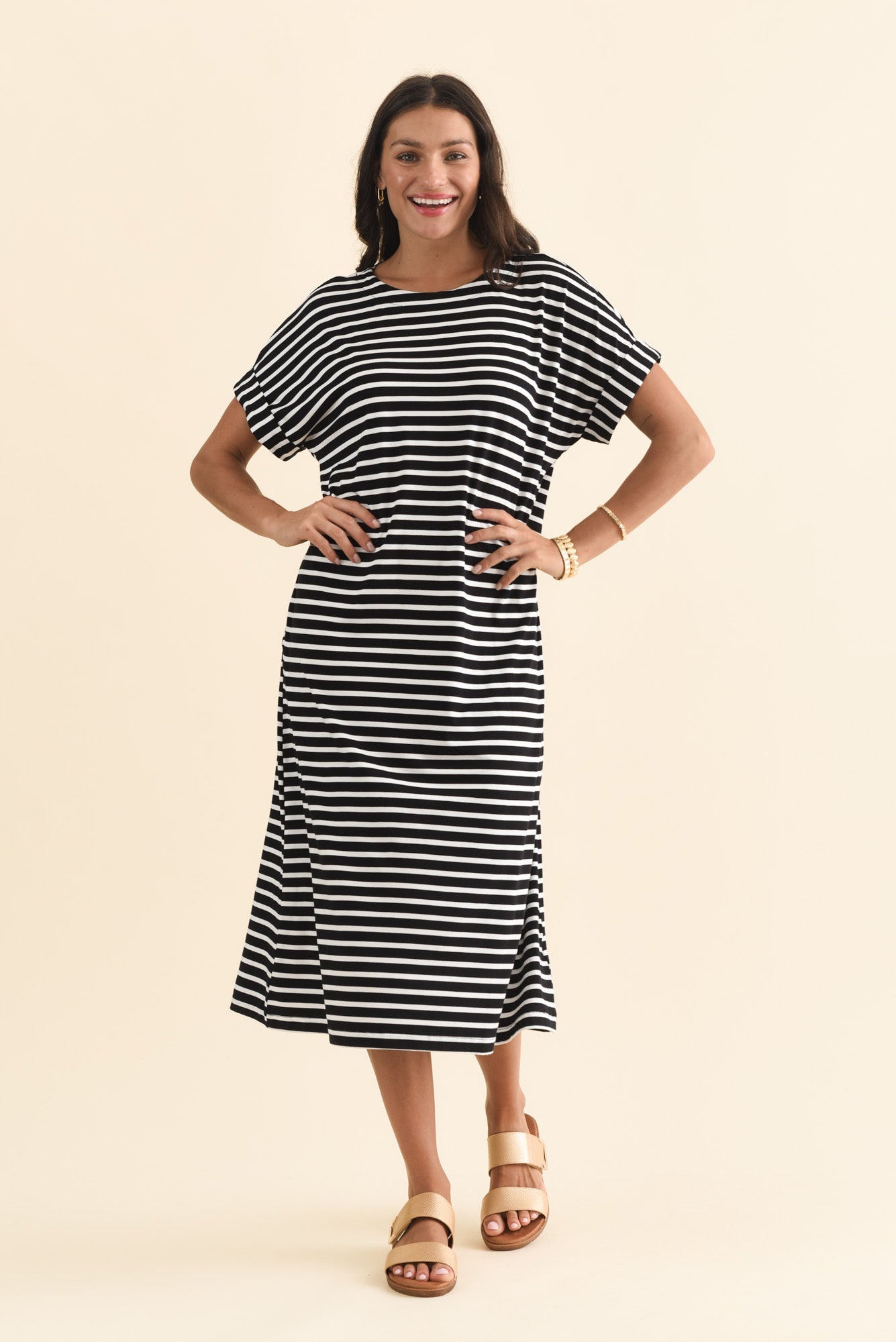 Monica Black Stripe Bamboo Dress
