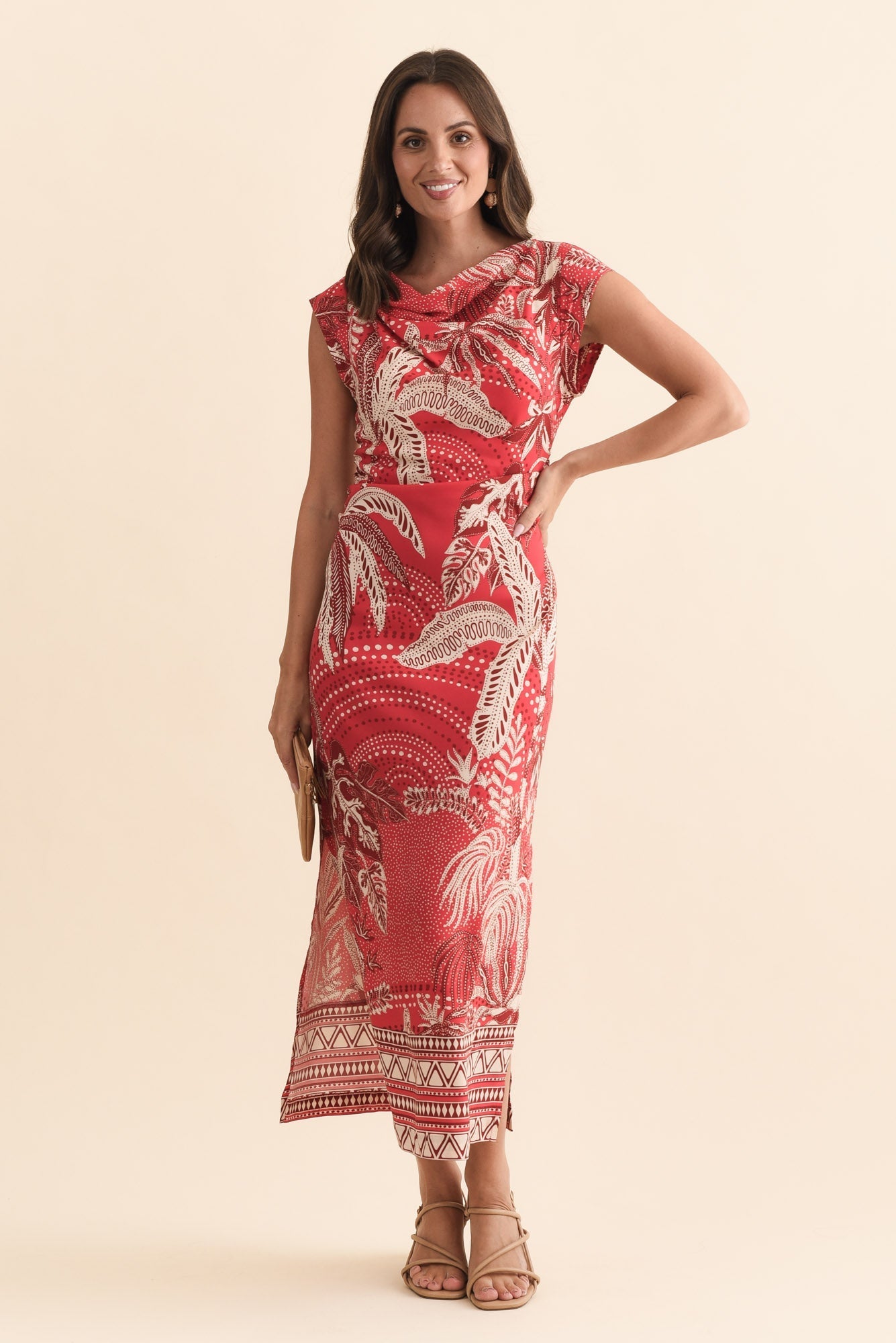 Monique Red Palm Midi Dress