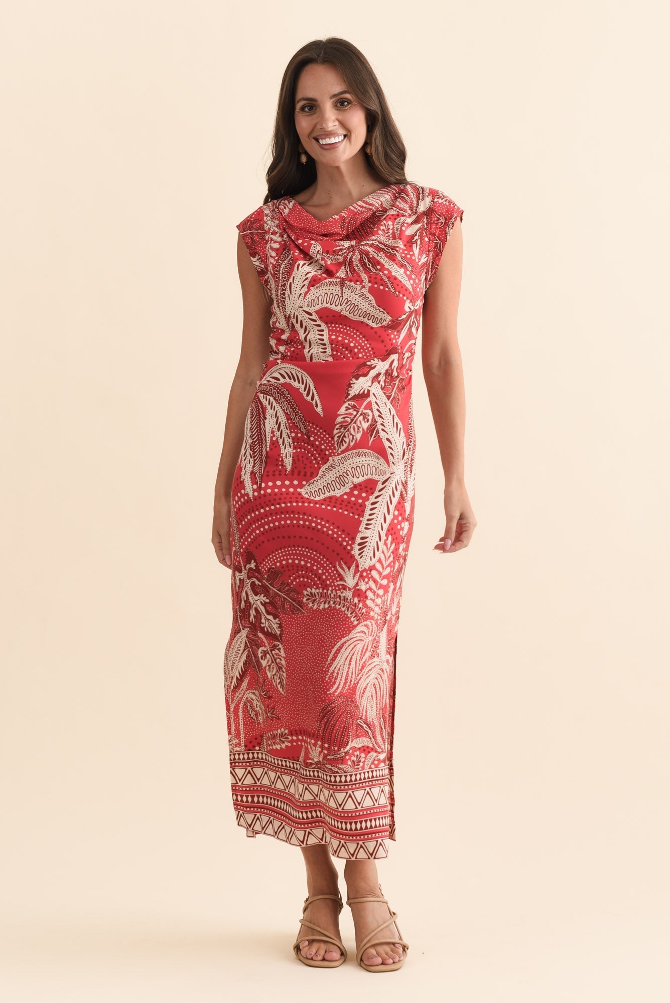 Monique Red Palm Midi Dress