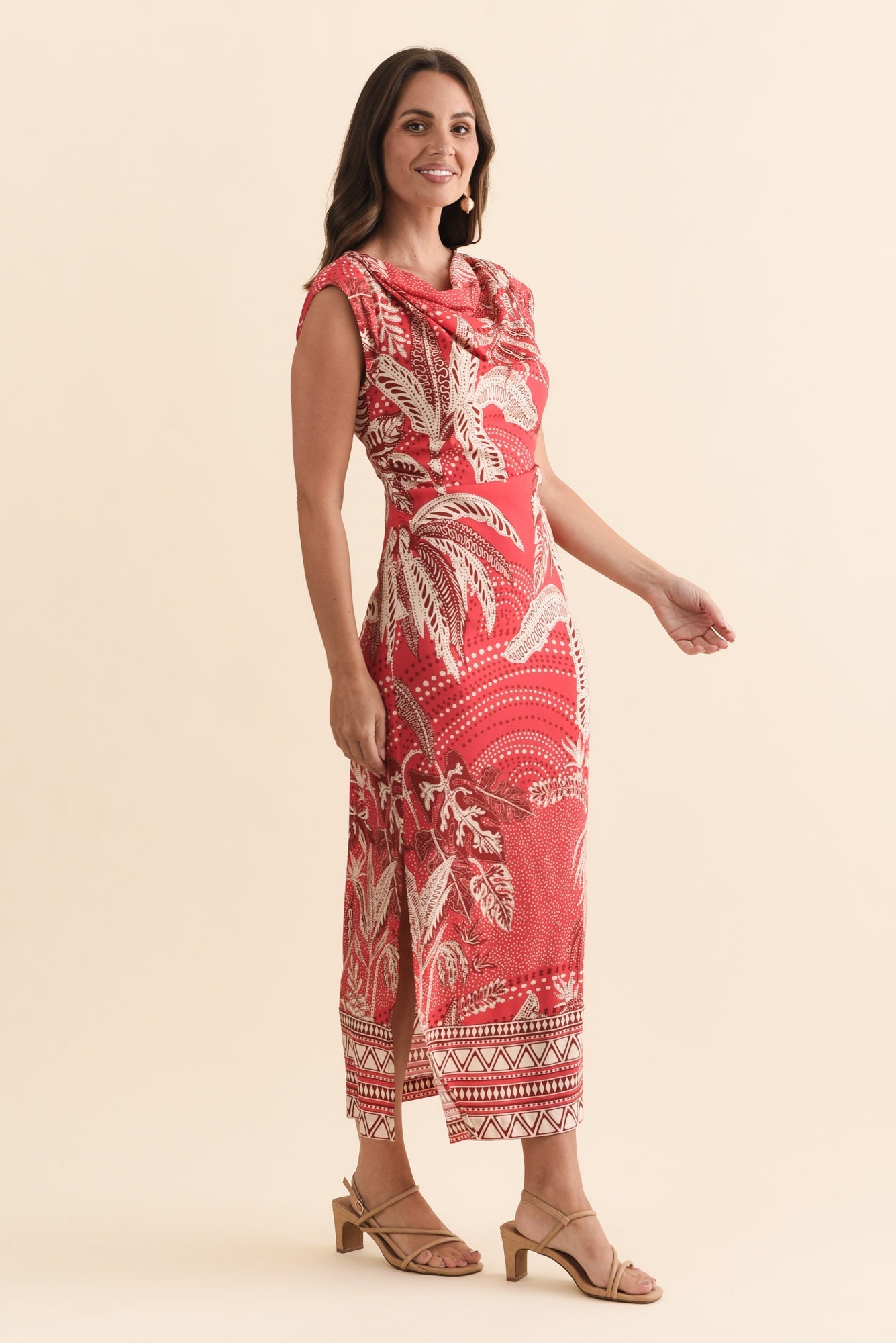 Monique Red Palm Midi Dress