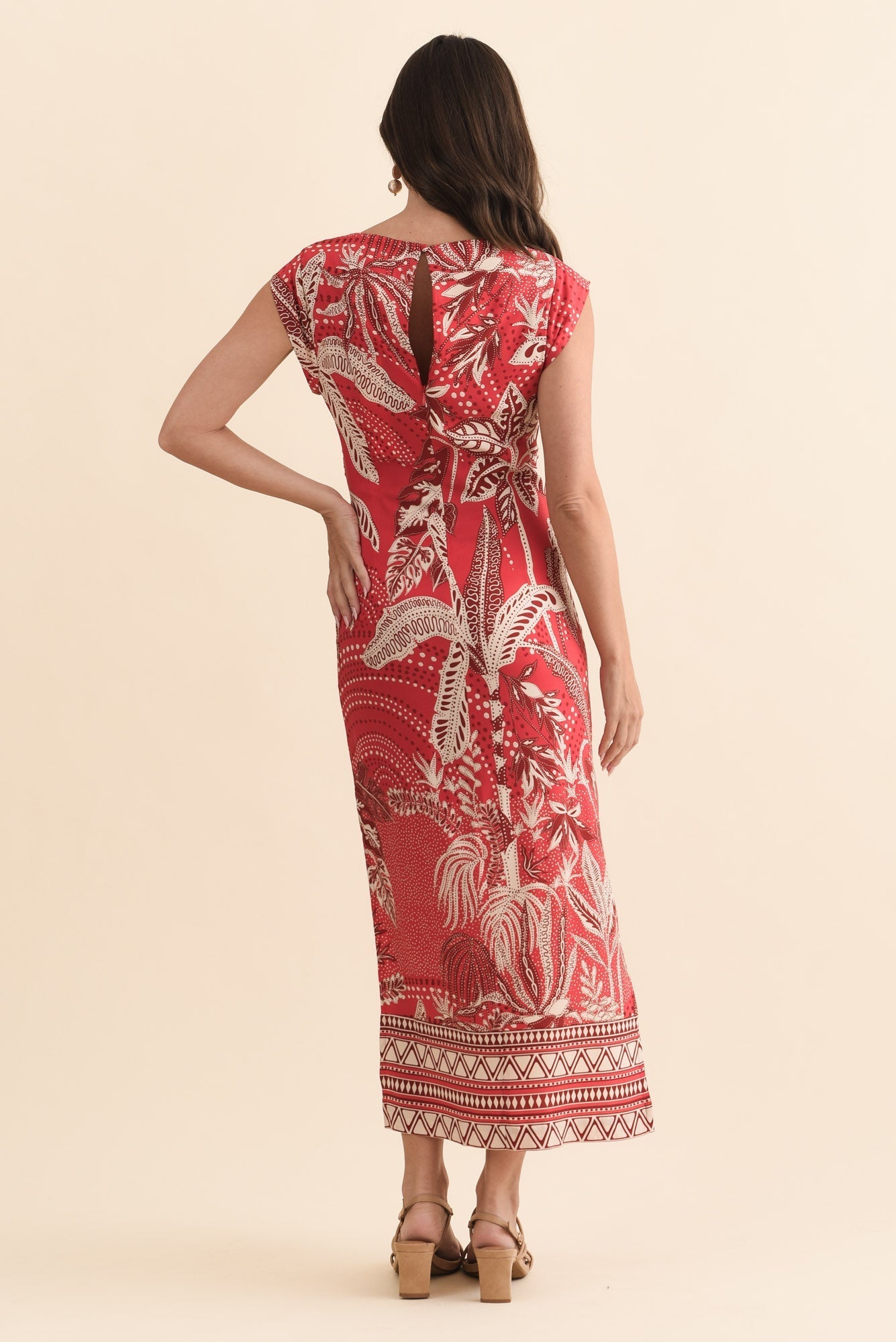 Monique Red Palm Midi Dress