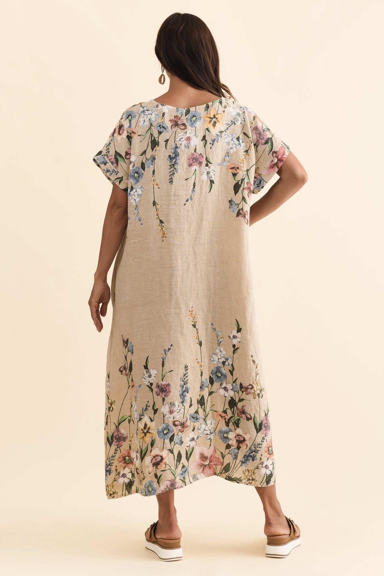 Morrison Beige Floral Linen Pocket Dress