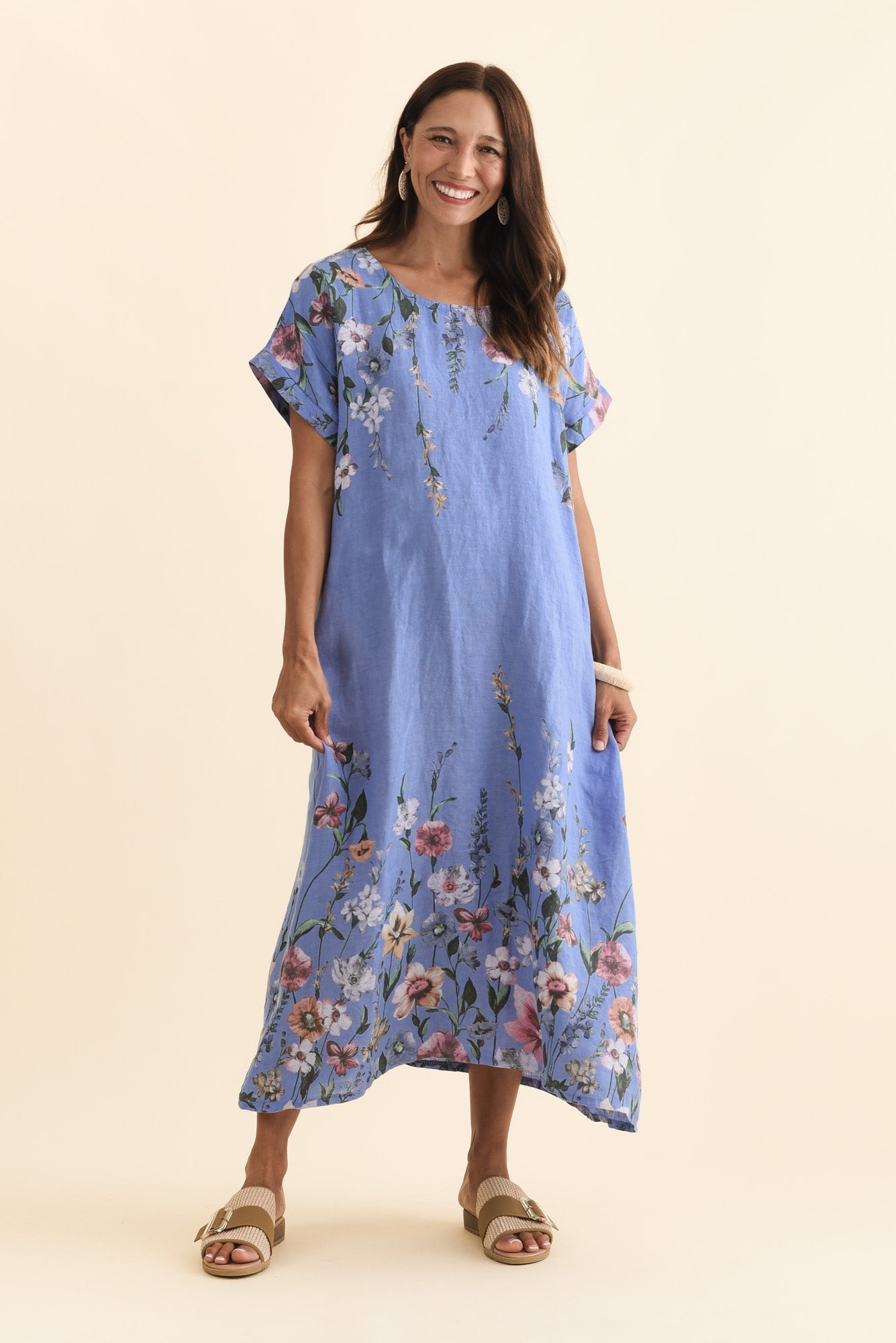 Morrison Blue Floral Linen Pocket Dress